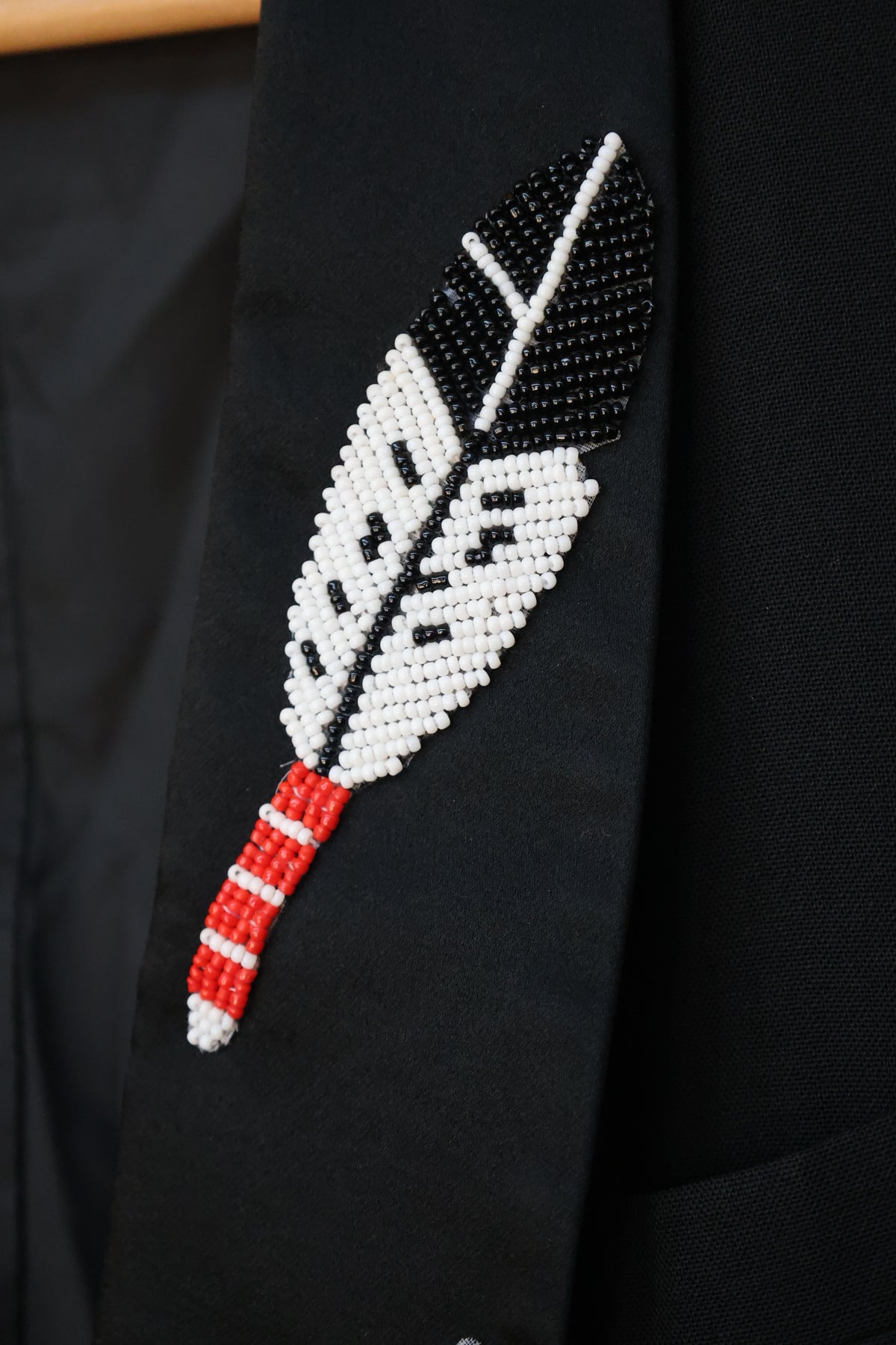 Sum-Es Black Tuxedo Jacket with Beaded Feathers