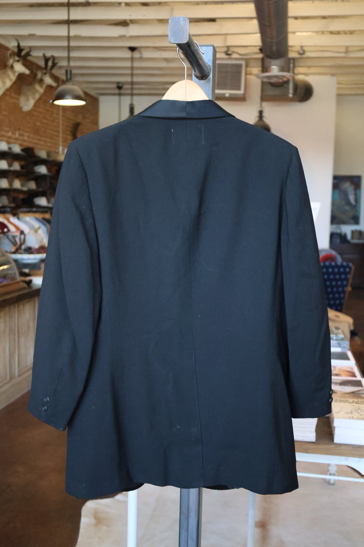 Sum-Es Black Tuxedo Jacket with Beaded Feathers