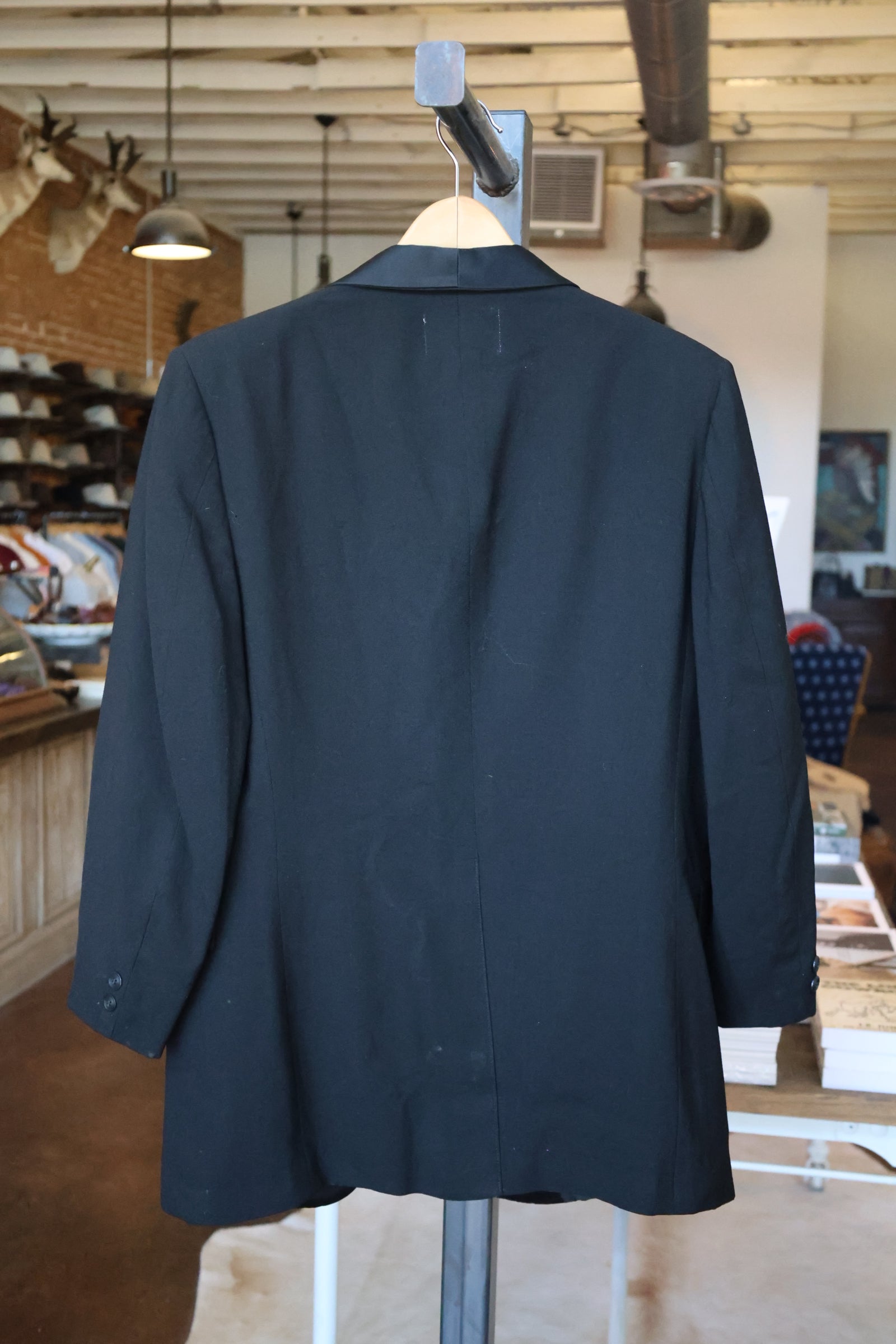 Sum-Es Black Tuxedo Jacket with Beaded Feathers