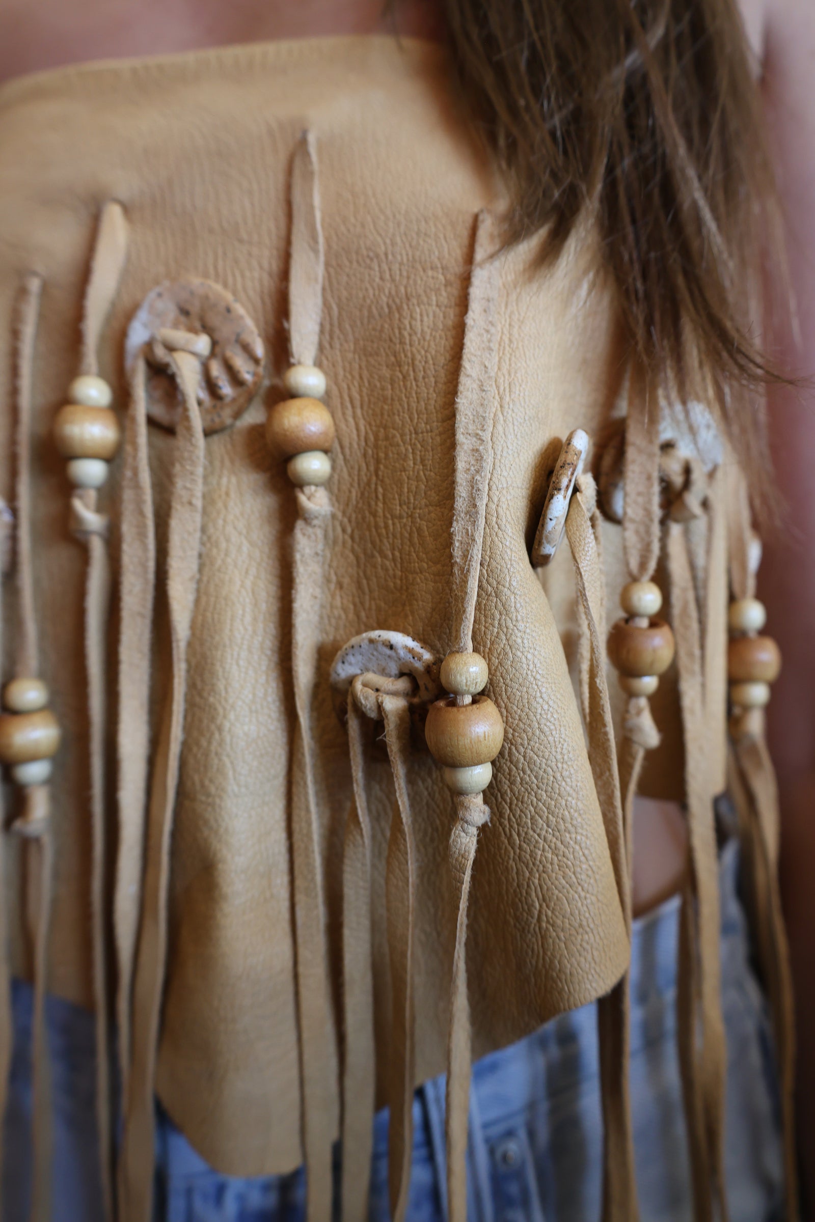 Buckskin Leather Beaded Fringe Bandeau Top