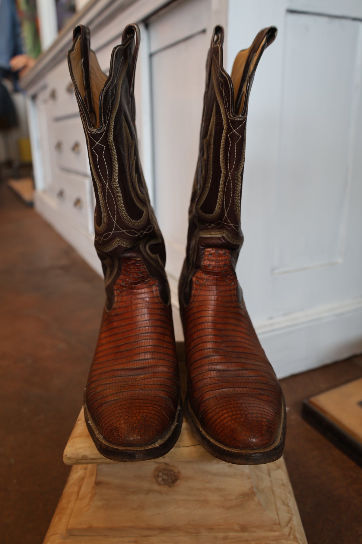Two Tone Brown Lizard Men's Boots