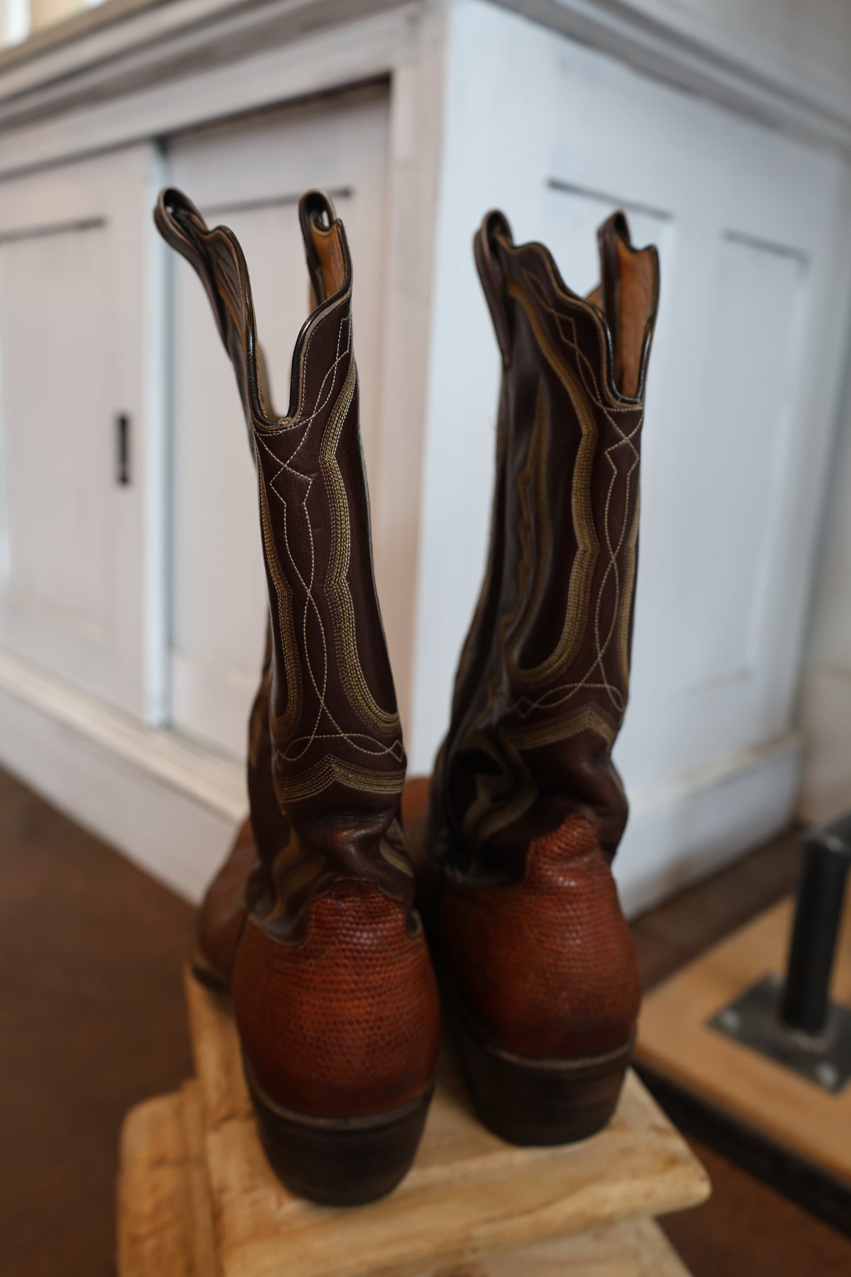 Two Tone Brown Lizard Men's Boots