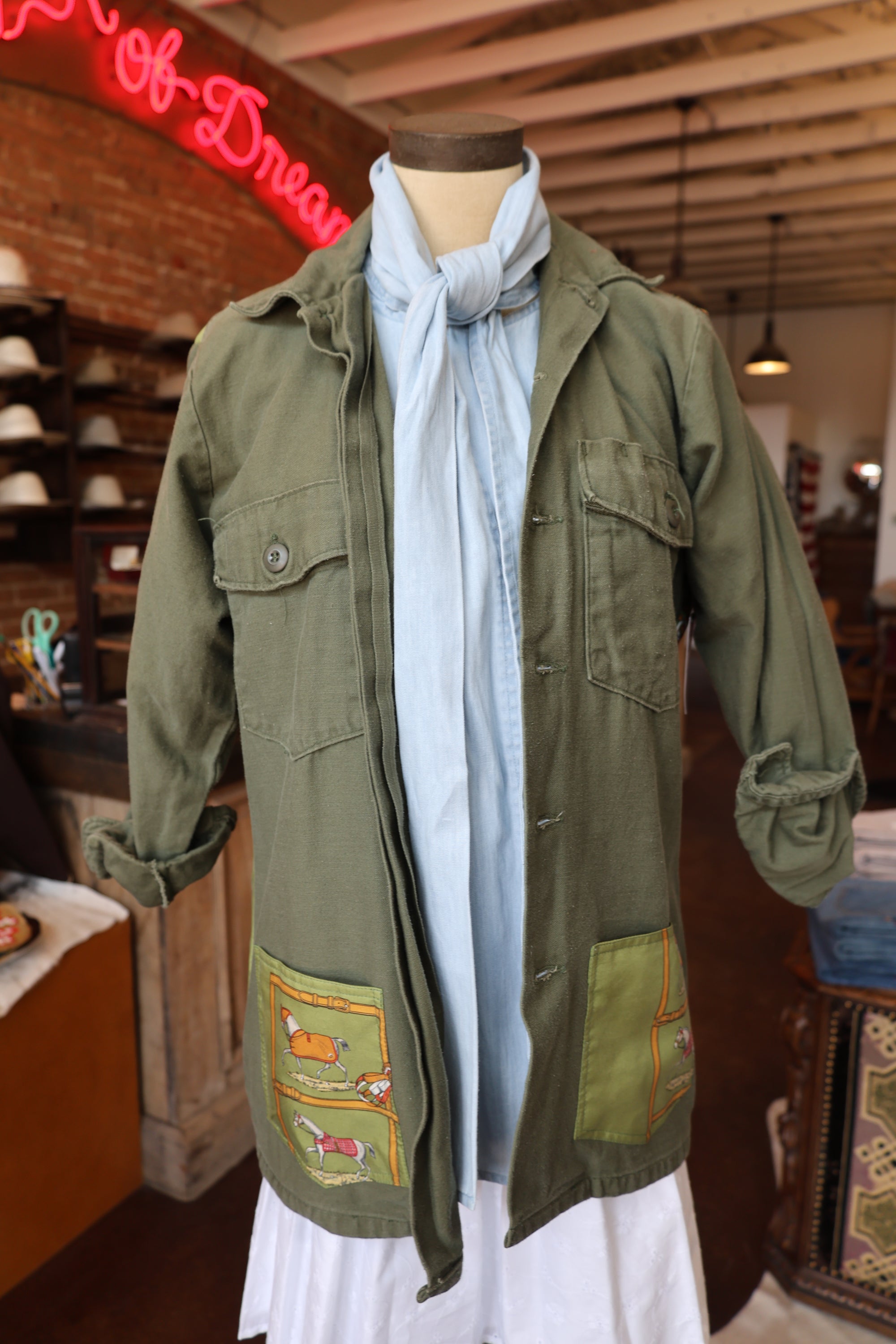 Reclaimed Military Jacket with Silk Scarf KF2054