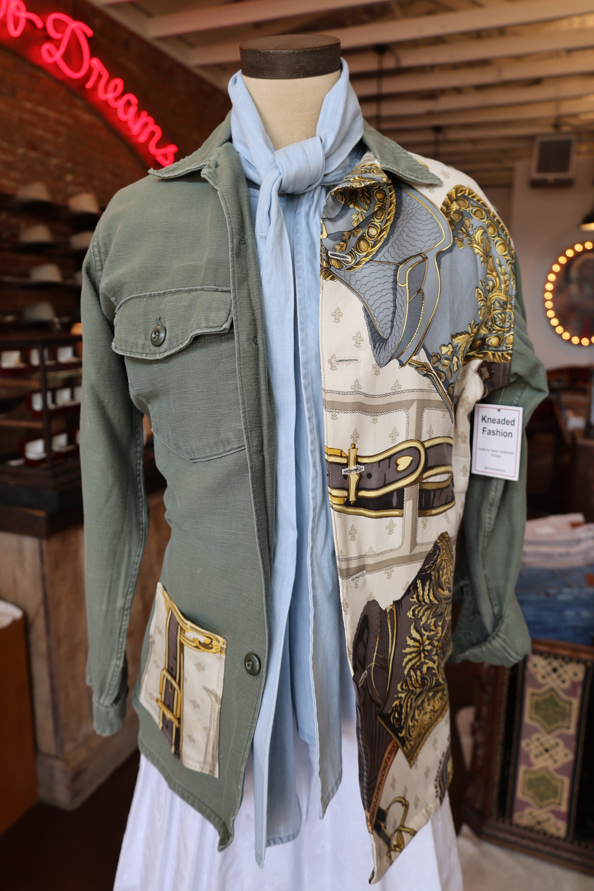 Reclaimed Military Jacket with Silk Scarf KF2049