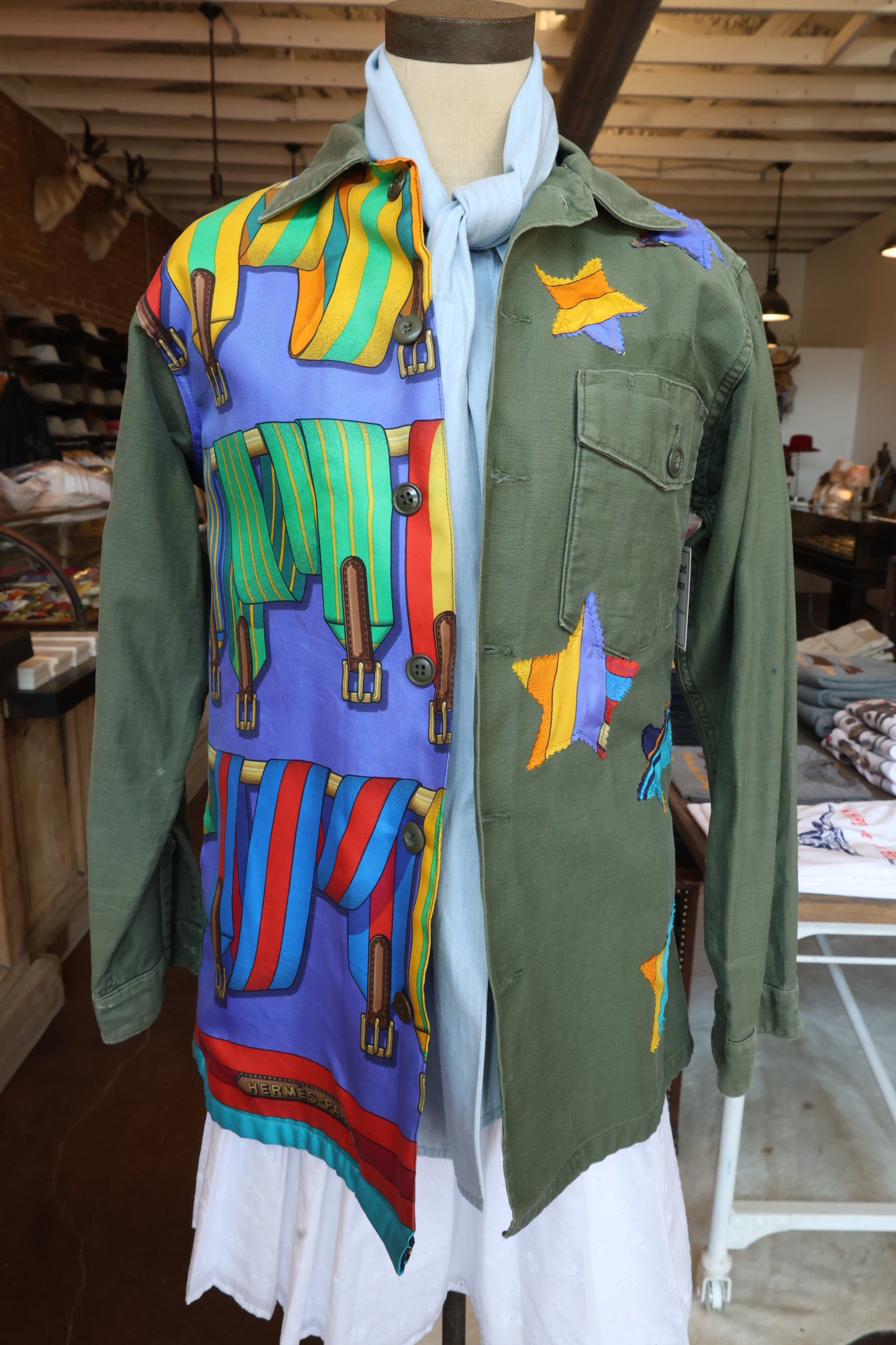 Reclaimed Military Jacket with Silk Scarf KF2068