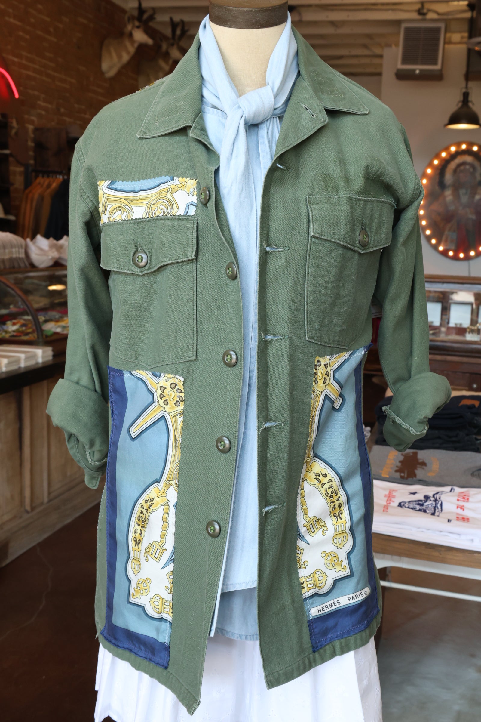 Reclaimed Military Jacket with Silk Scarf KF1685