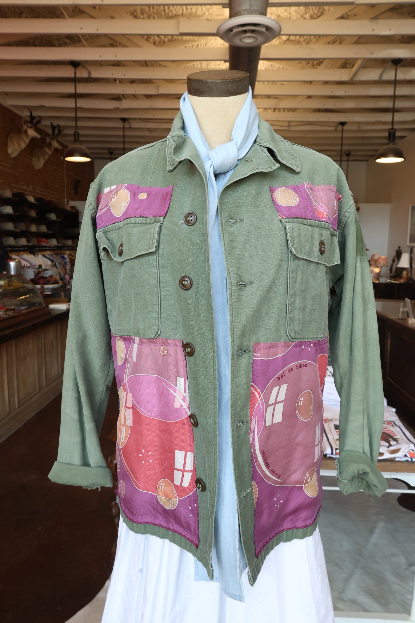Reclaimed Military Jacket with Silk Scarf KF1871