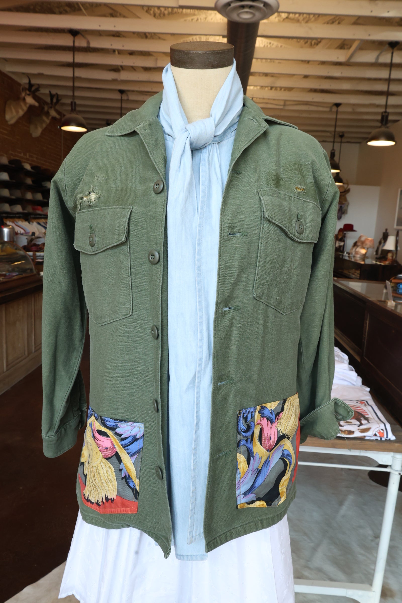 Reclaimed Military Jacket with Silk Scarf KF1919