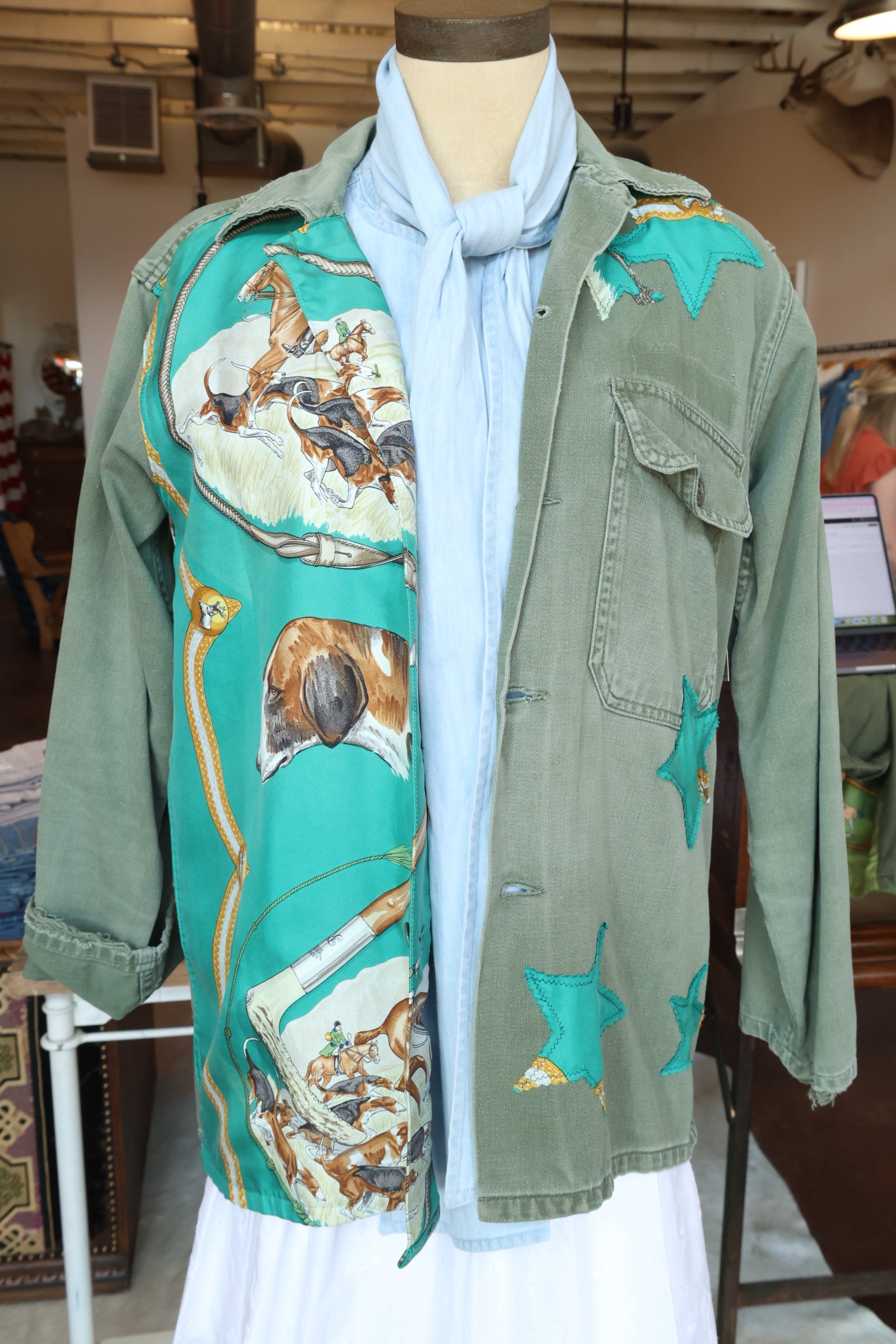 Reclaimed Military Jacket with Silk Scarf KF2065