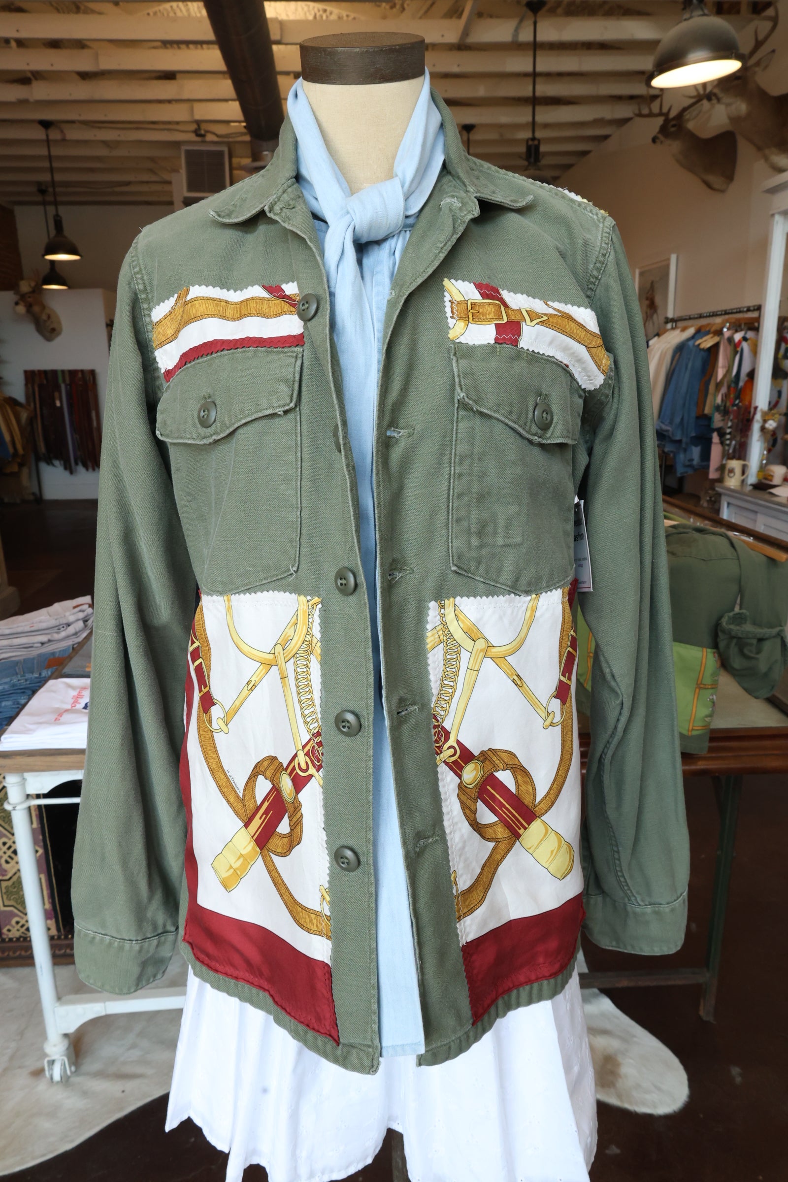 Reclaimed Military Jacket with Silk Scarf KF2010