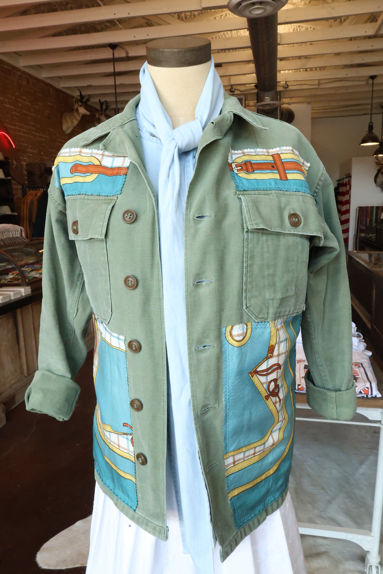 Reclaimed Military Jacket with Silk Scarf KF1998