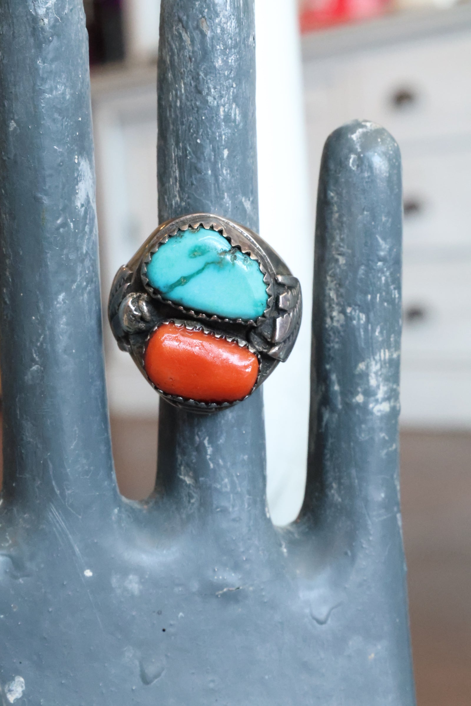 Turquoise and Coral Ring
