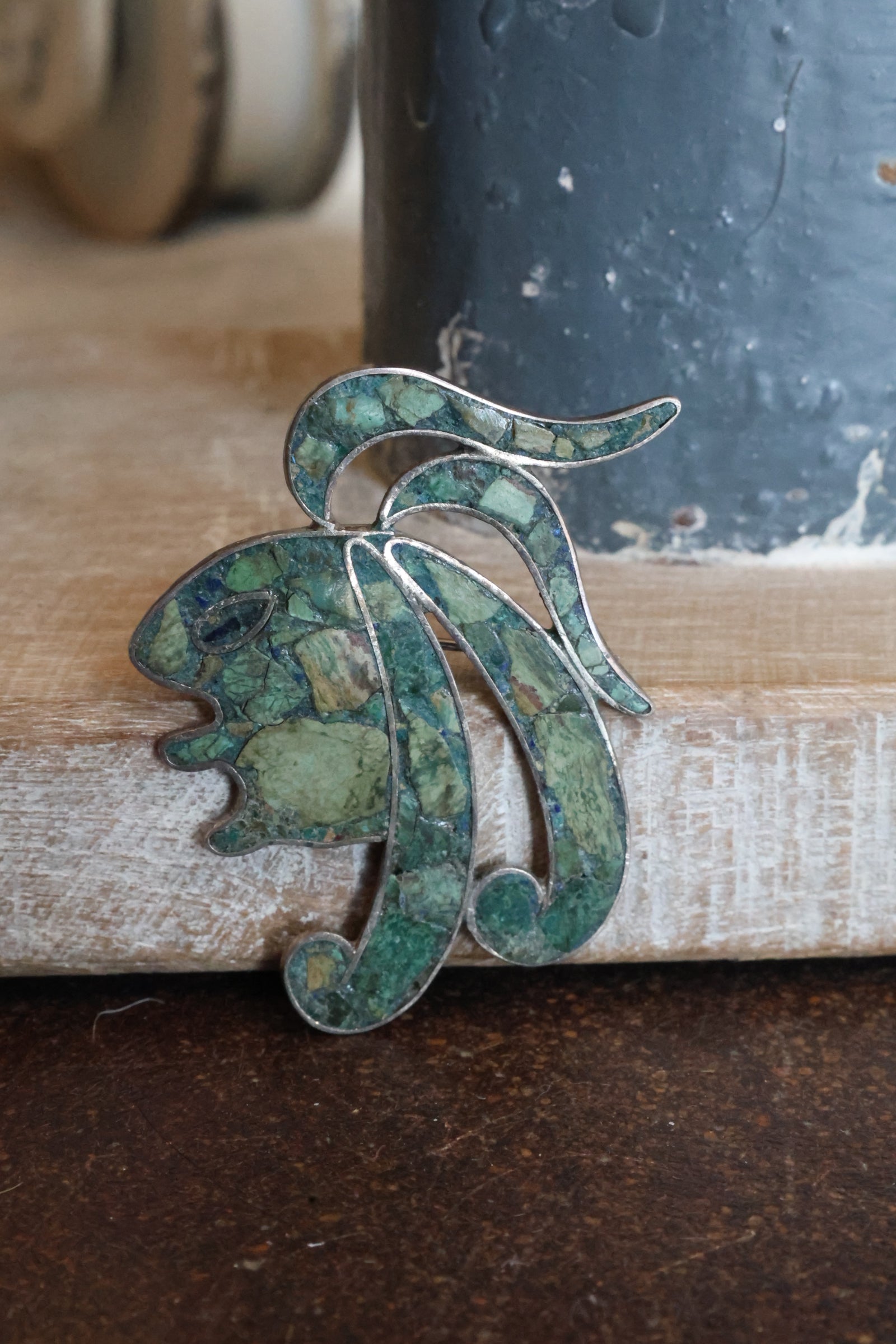 Sterling Silver & Turquoise Profile Brooch