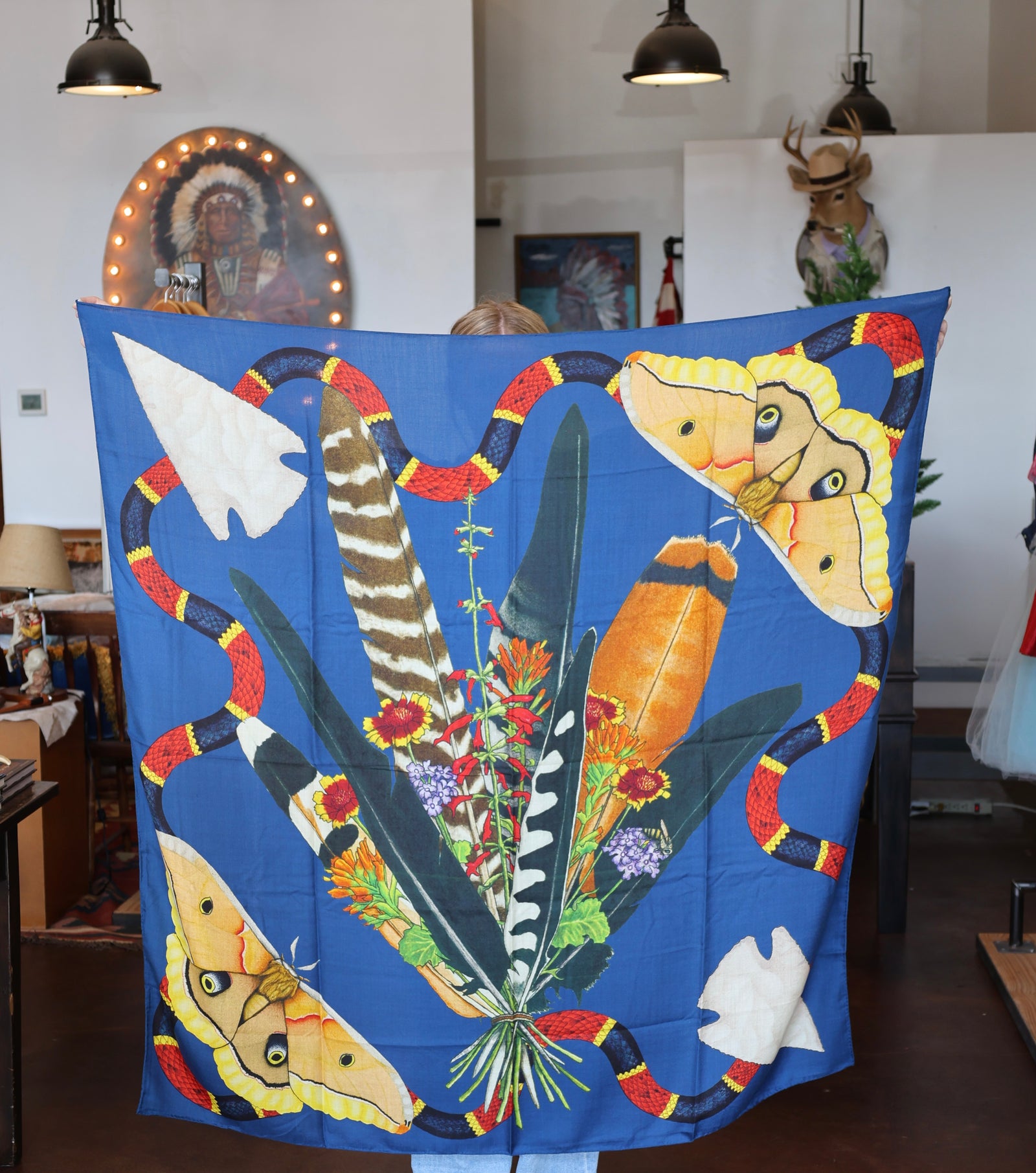 Kerr-Chief Cashmere/Silk Shawl - Feather Bouquet Blue Topaz
