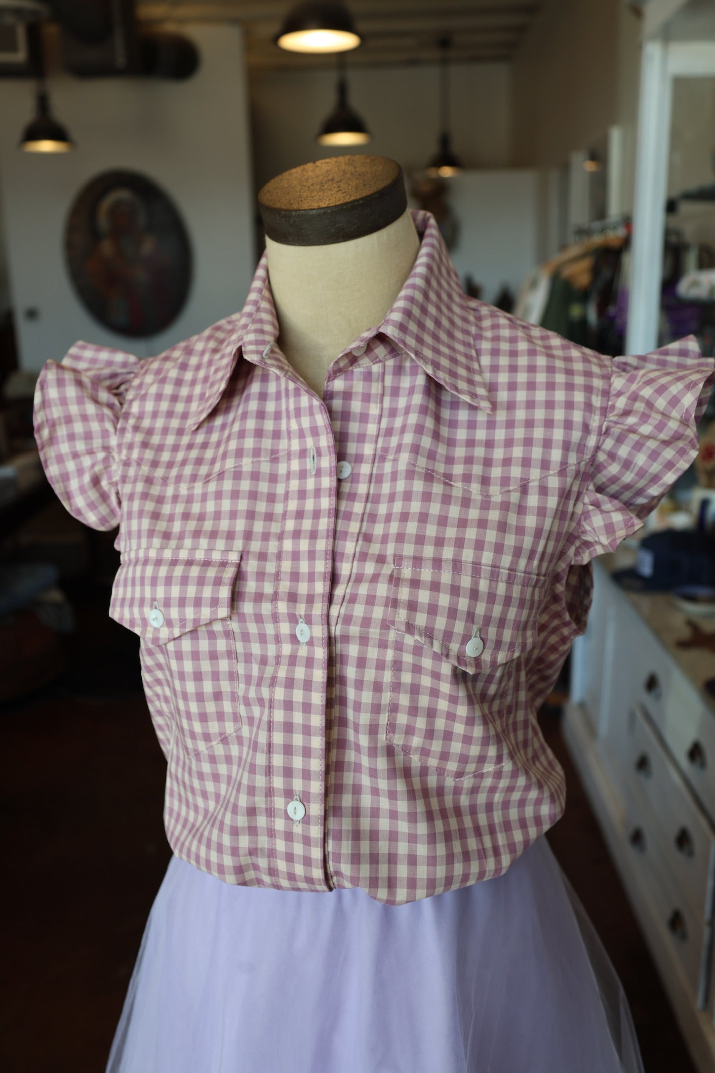 Violet Check Western Shirt