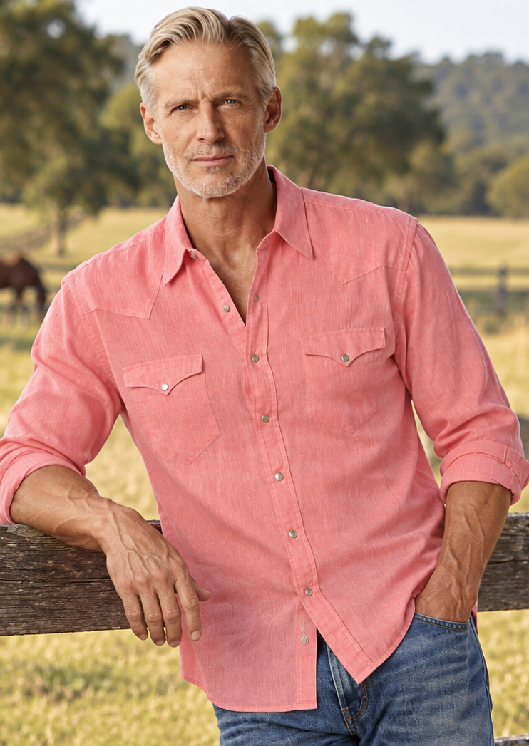 Men's Pink Button Down Western Shirt