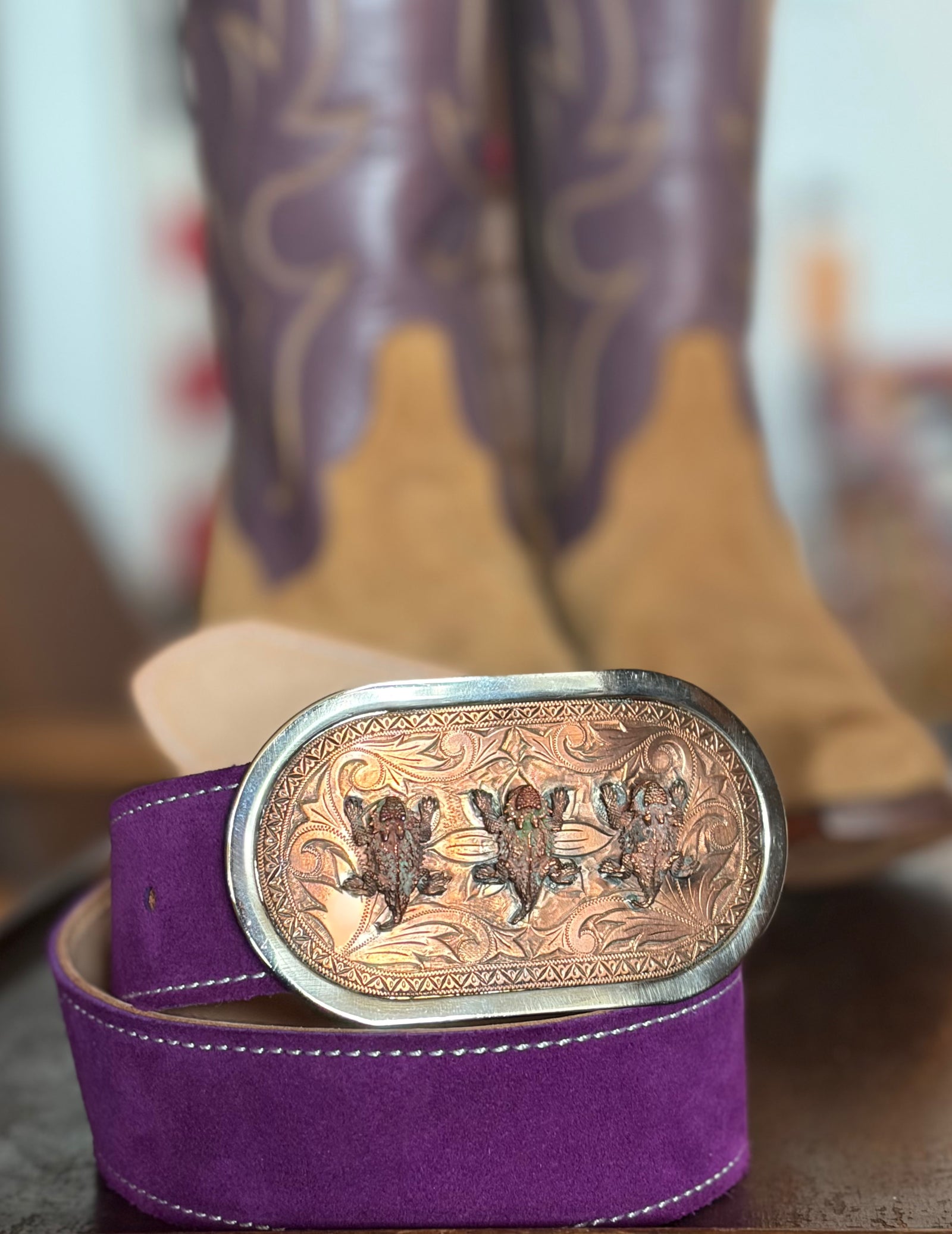 Three Horned Frogs Belt Buckle