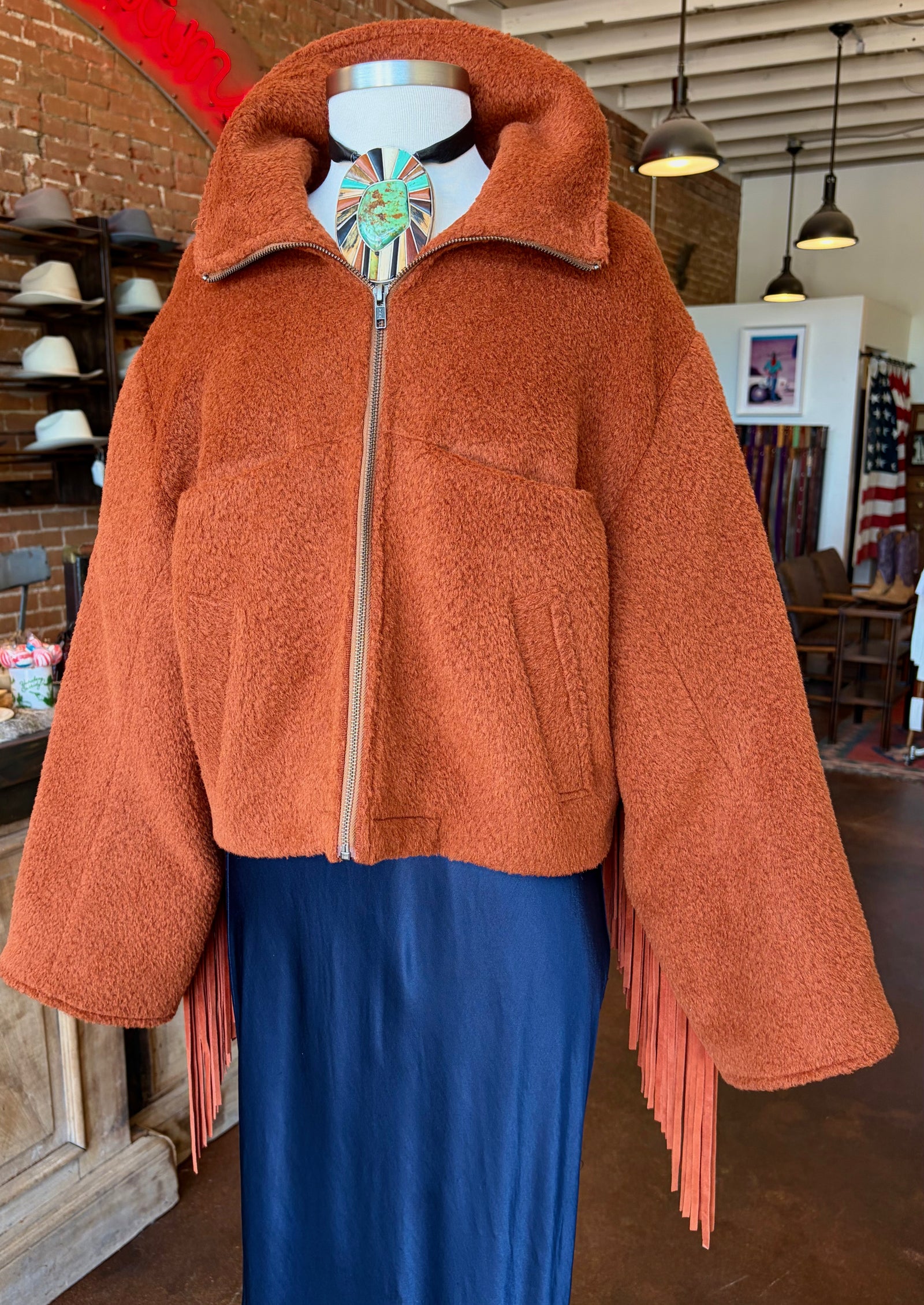 Alpaca Cropped Fringe Jacket