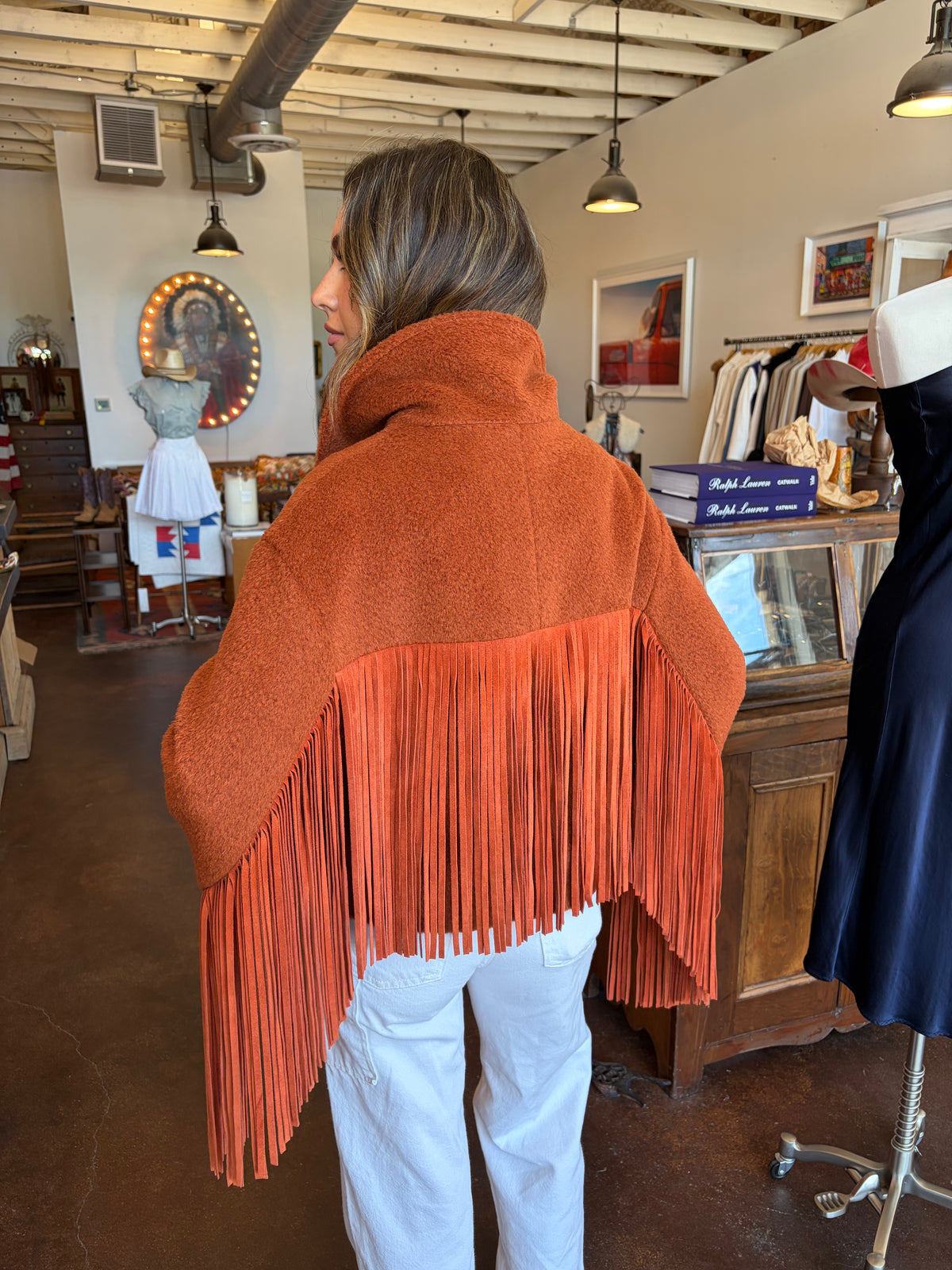 Alpaca Cropped Fringe Jacket