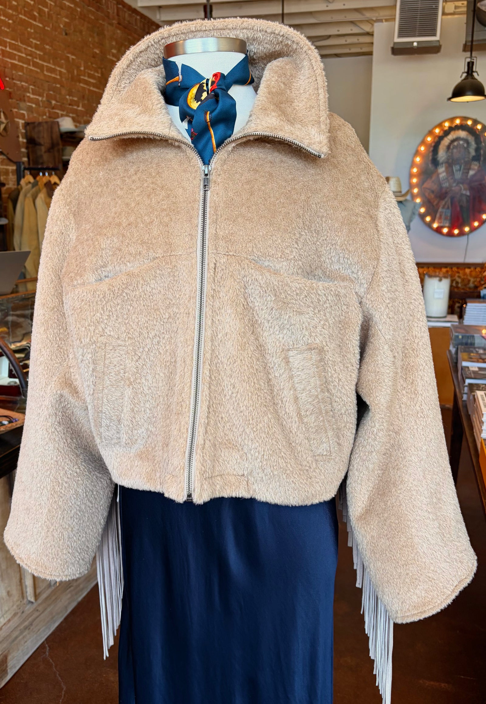 Alpaca Cropped Fringe Jacket