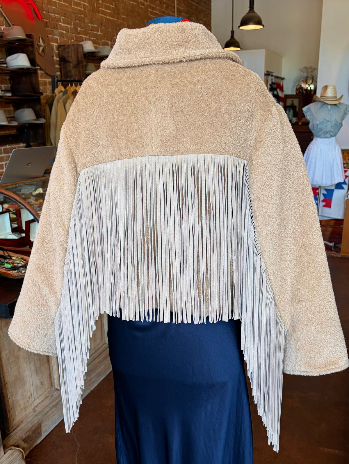Alpaca Cropped Fringe Jacket