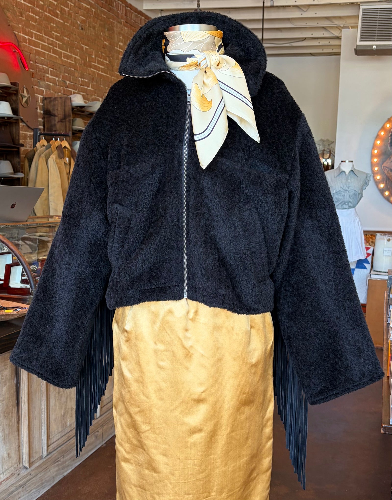 Alpaca Cropped Fringe Jacket