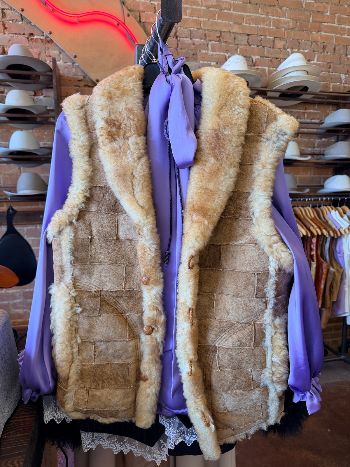 Stitched Leather &amp; Shearling Vest
