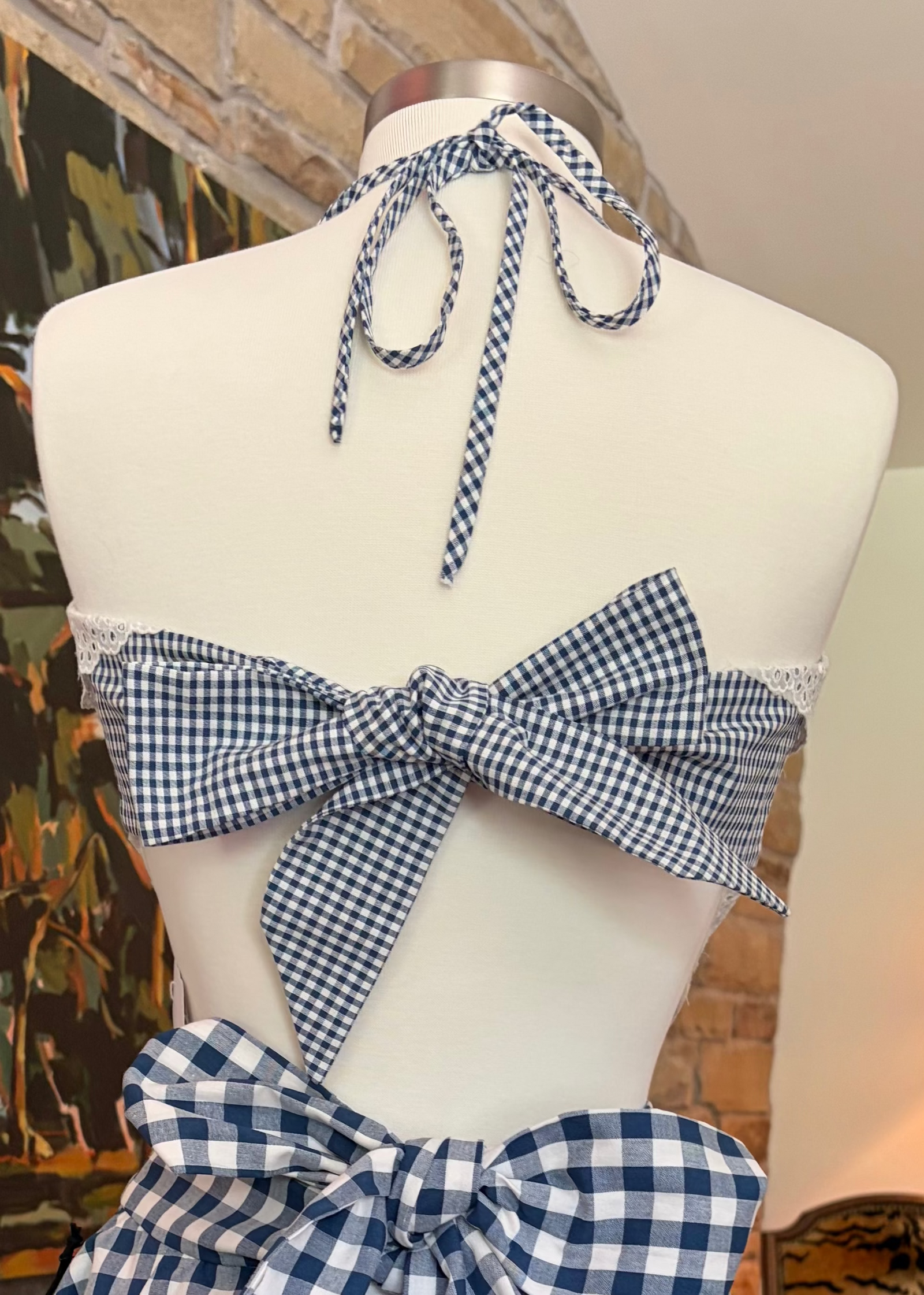 Navy Gingham Handkerchief Top