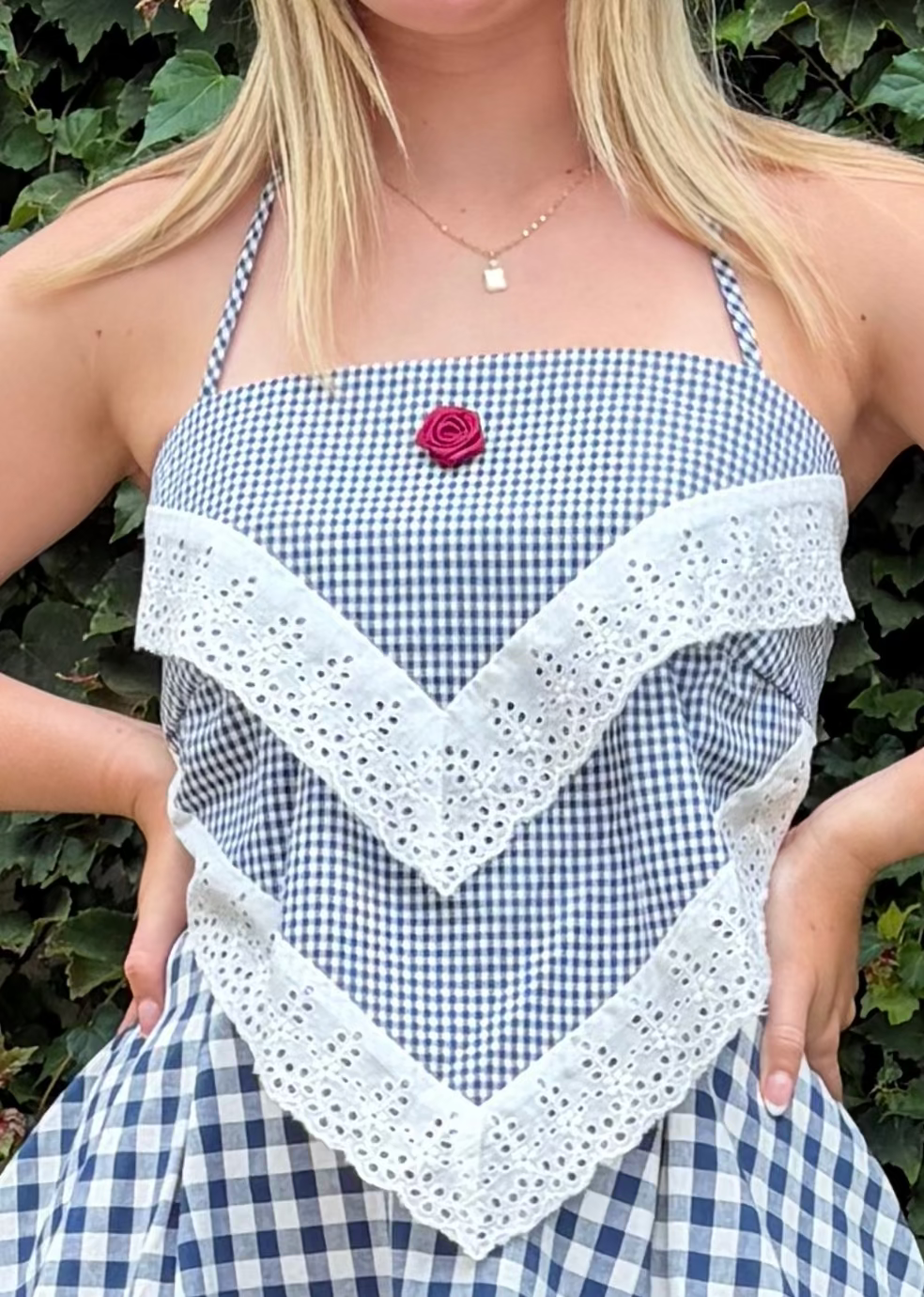 Navy Gingham Handkerchief Top