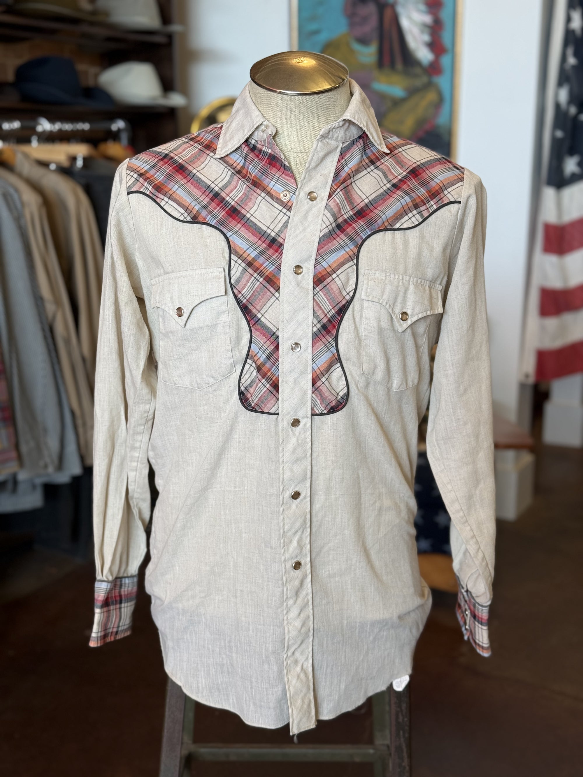 Vintage H Bar C Plaid Yoke Western Shirt
