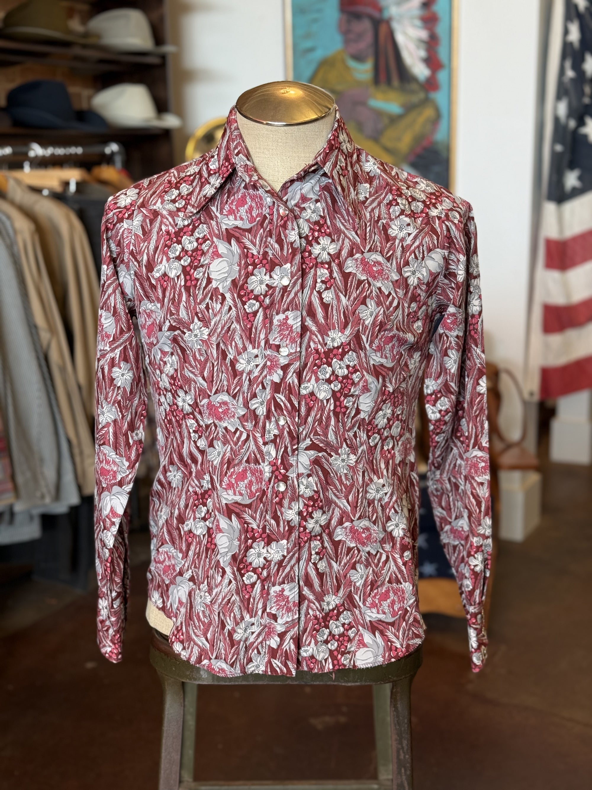 Vintage H Bar C Red Floral Western Shirt