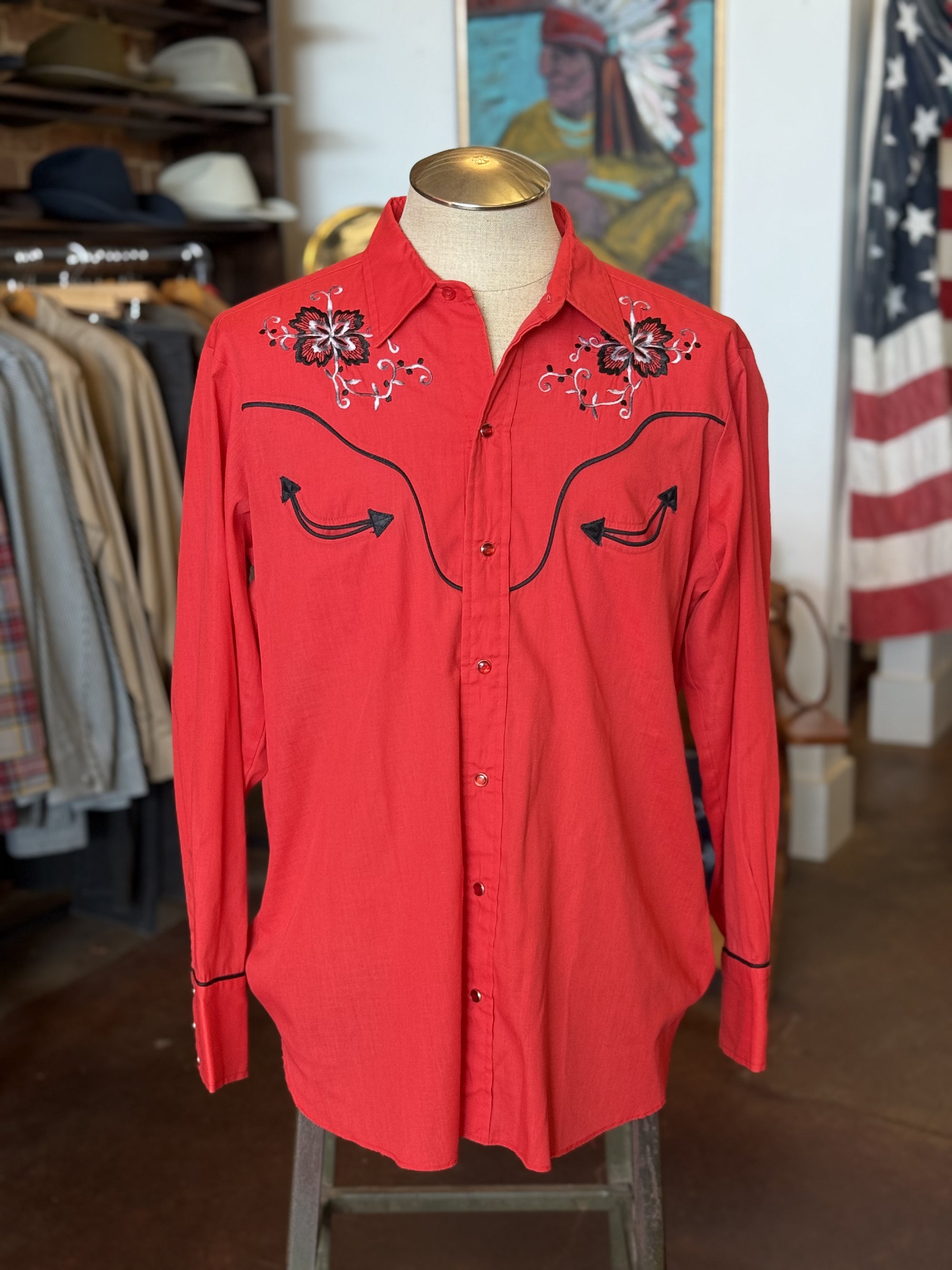 Vintage H Bar C Red Embroidered Western Shirt