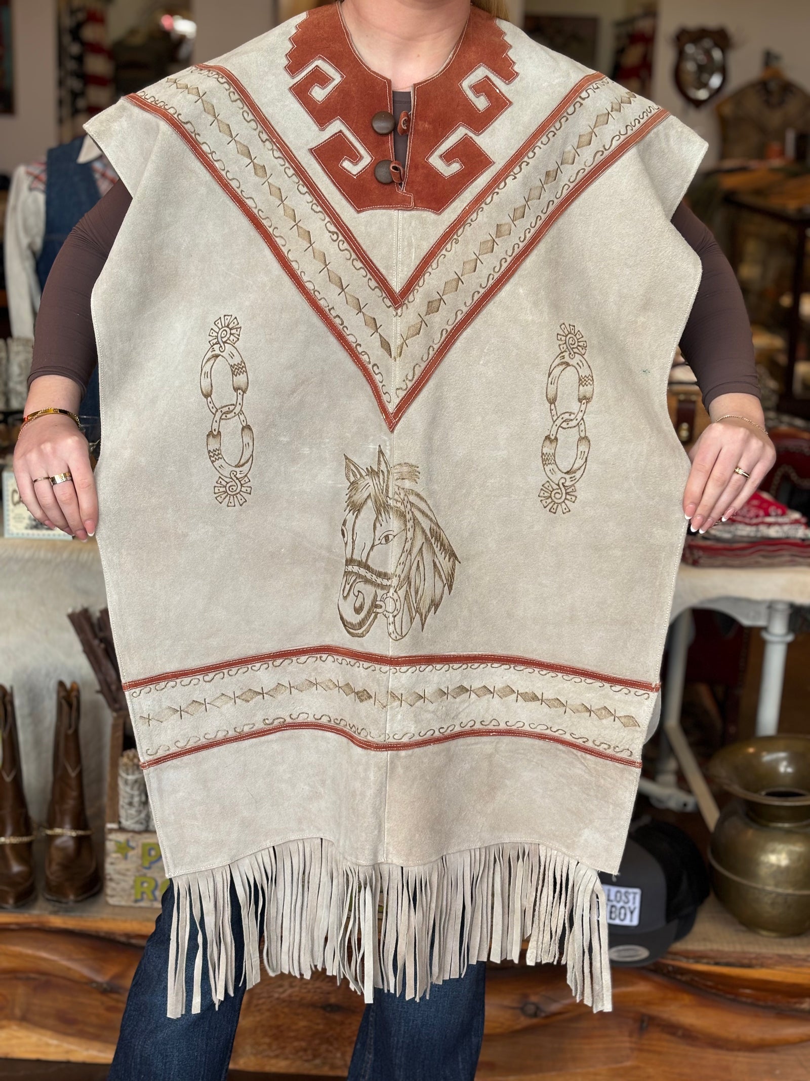 Vintage Horse Pyrography Poncho