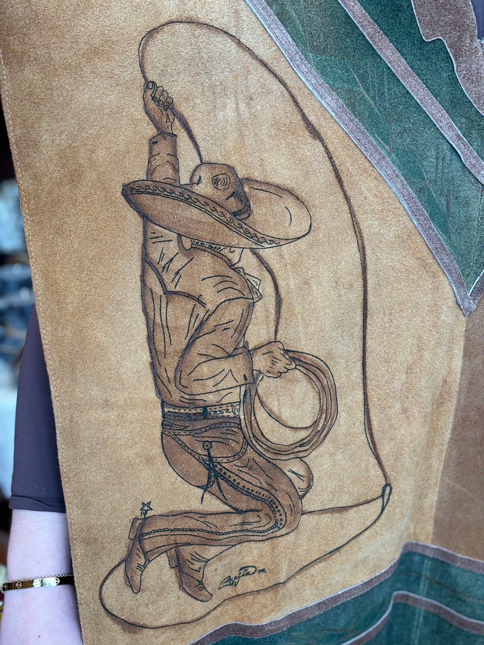 Vintage Suede Sombrero Cowboy Poncho