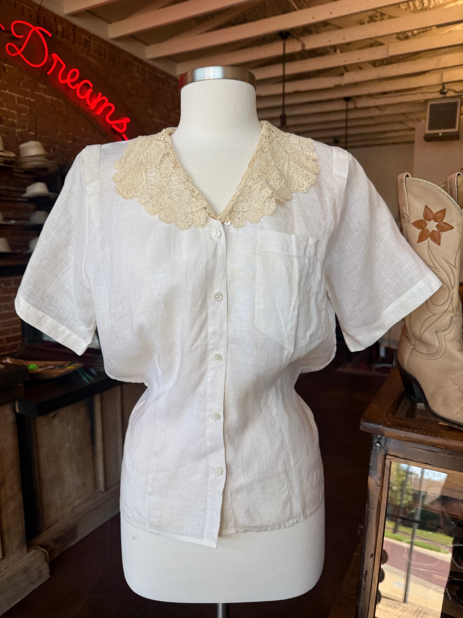 Ralph Lauren Linen & Lace Blouse
