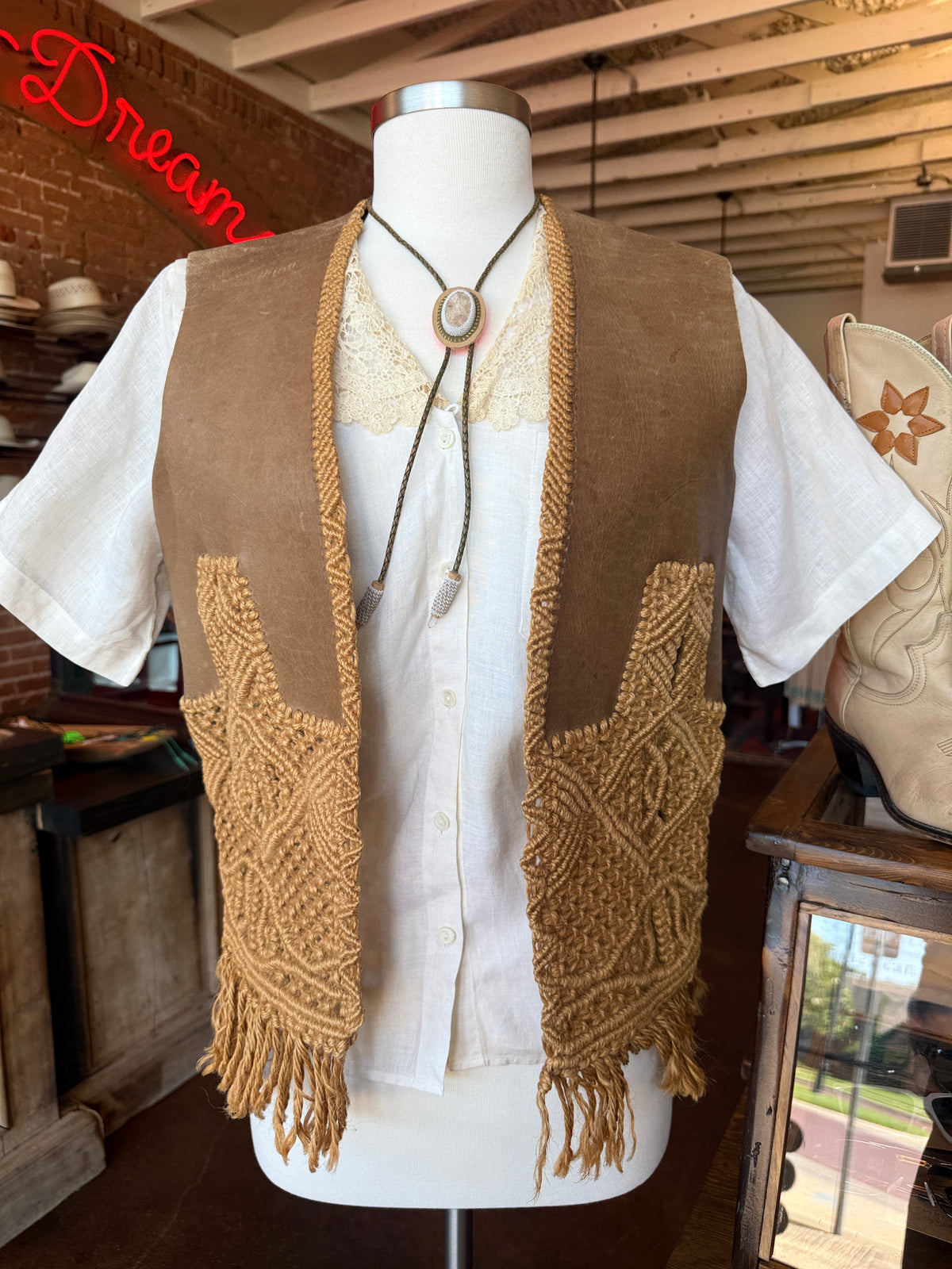Macrame and Leather Vest