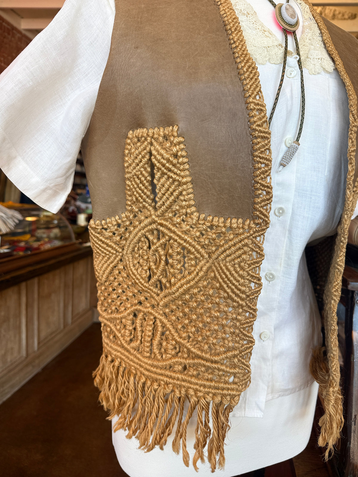 Macrame and Leather Vest