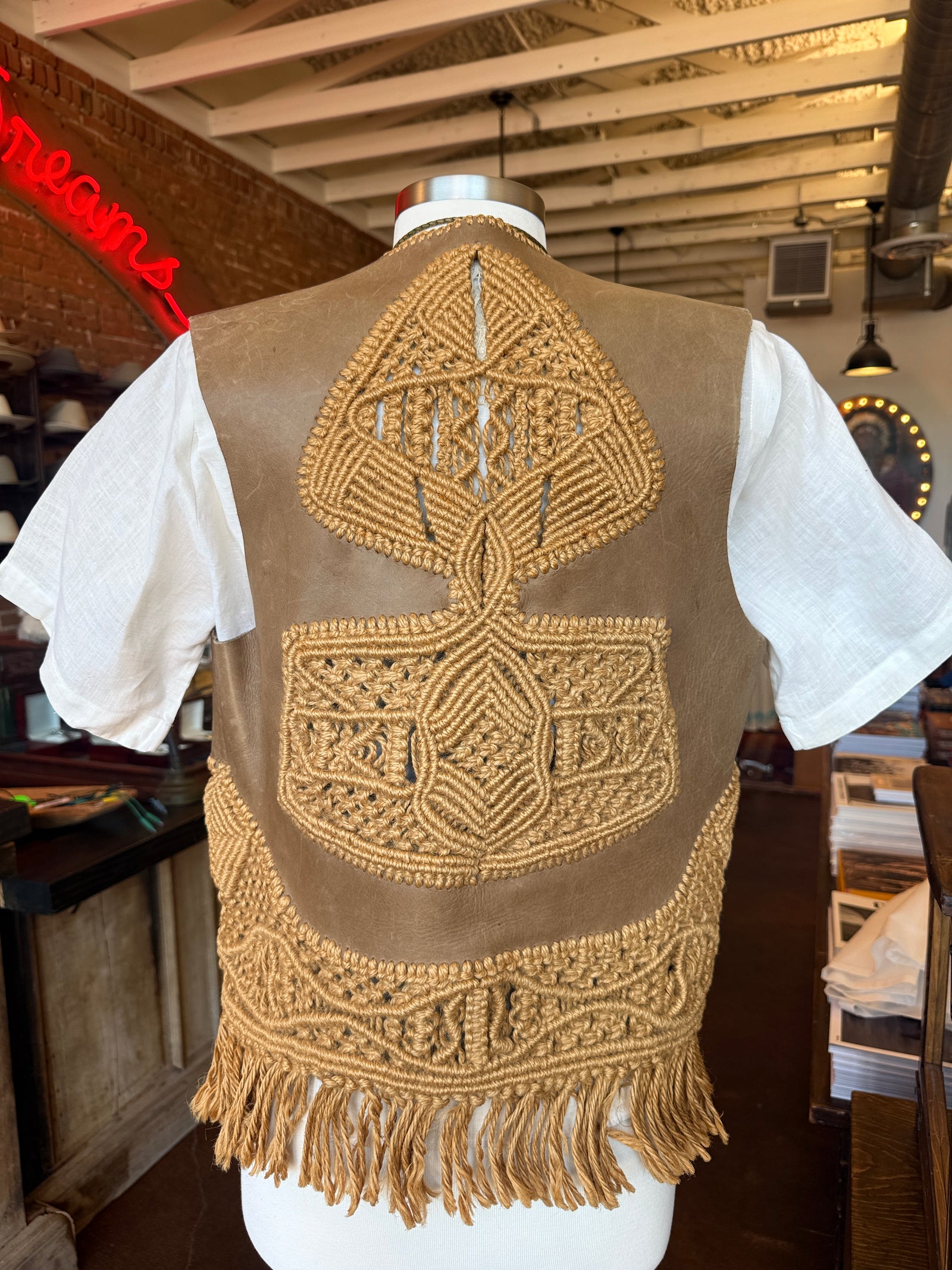 Macrame and Leather Vest