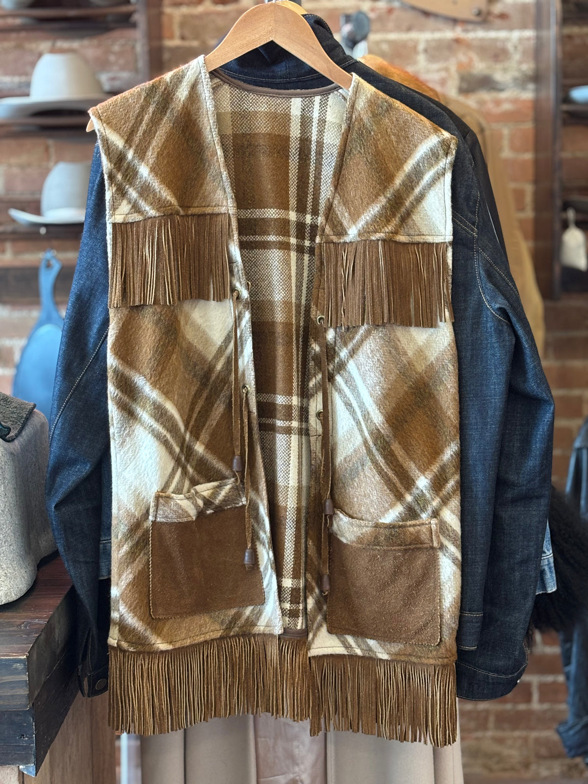 Pioneer Wear Plaid Fringe Vest