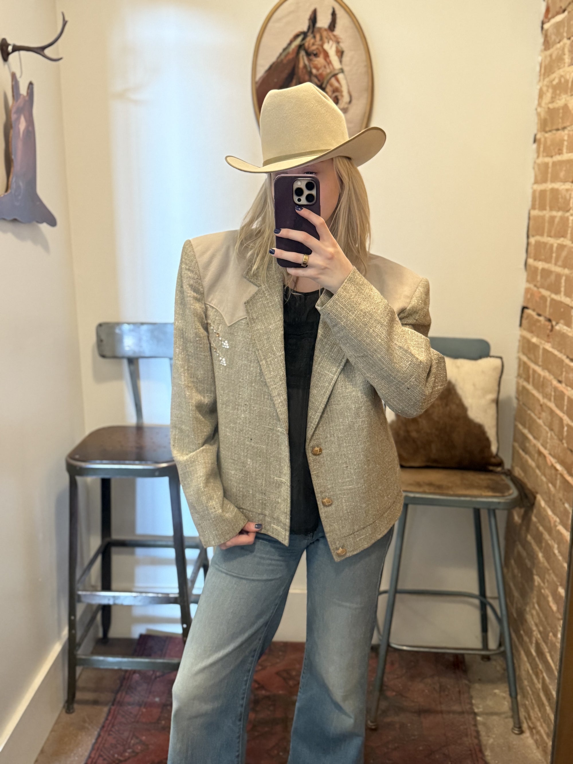 Vintage Pioneer Wear Cropped Embellished Blazer