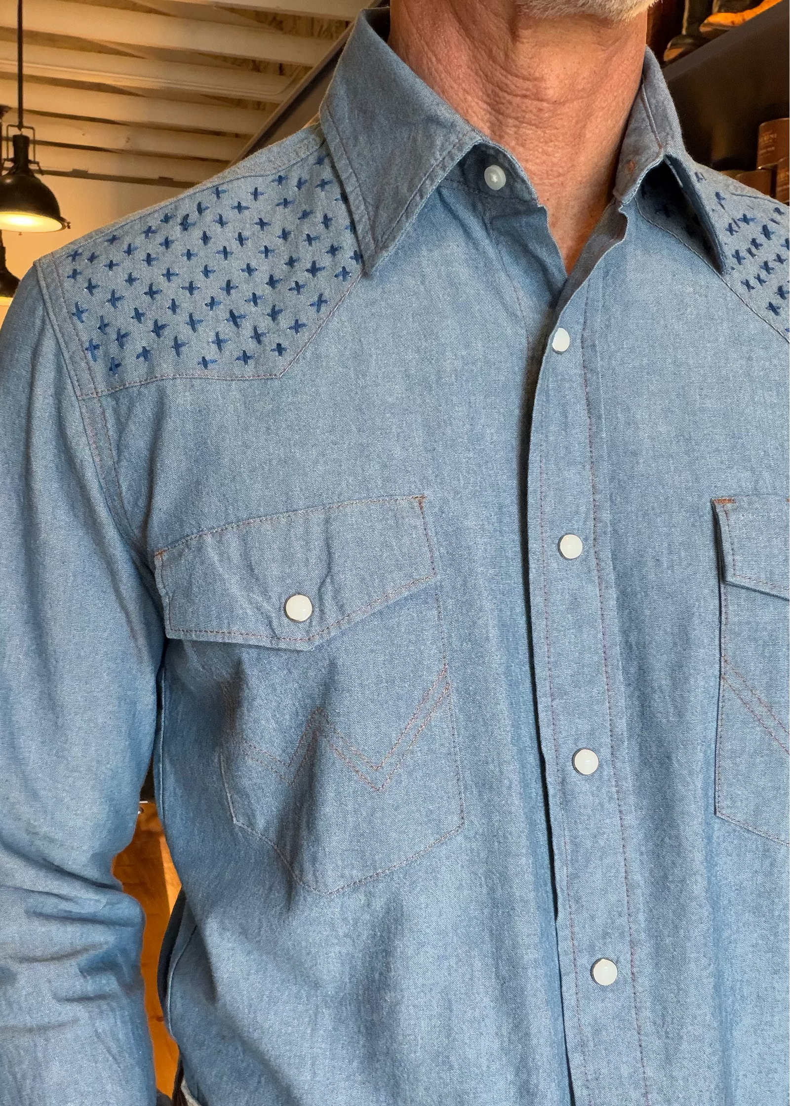 Wrangler Denim Sashiko Detailed Shirt