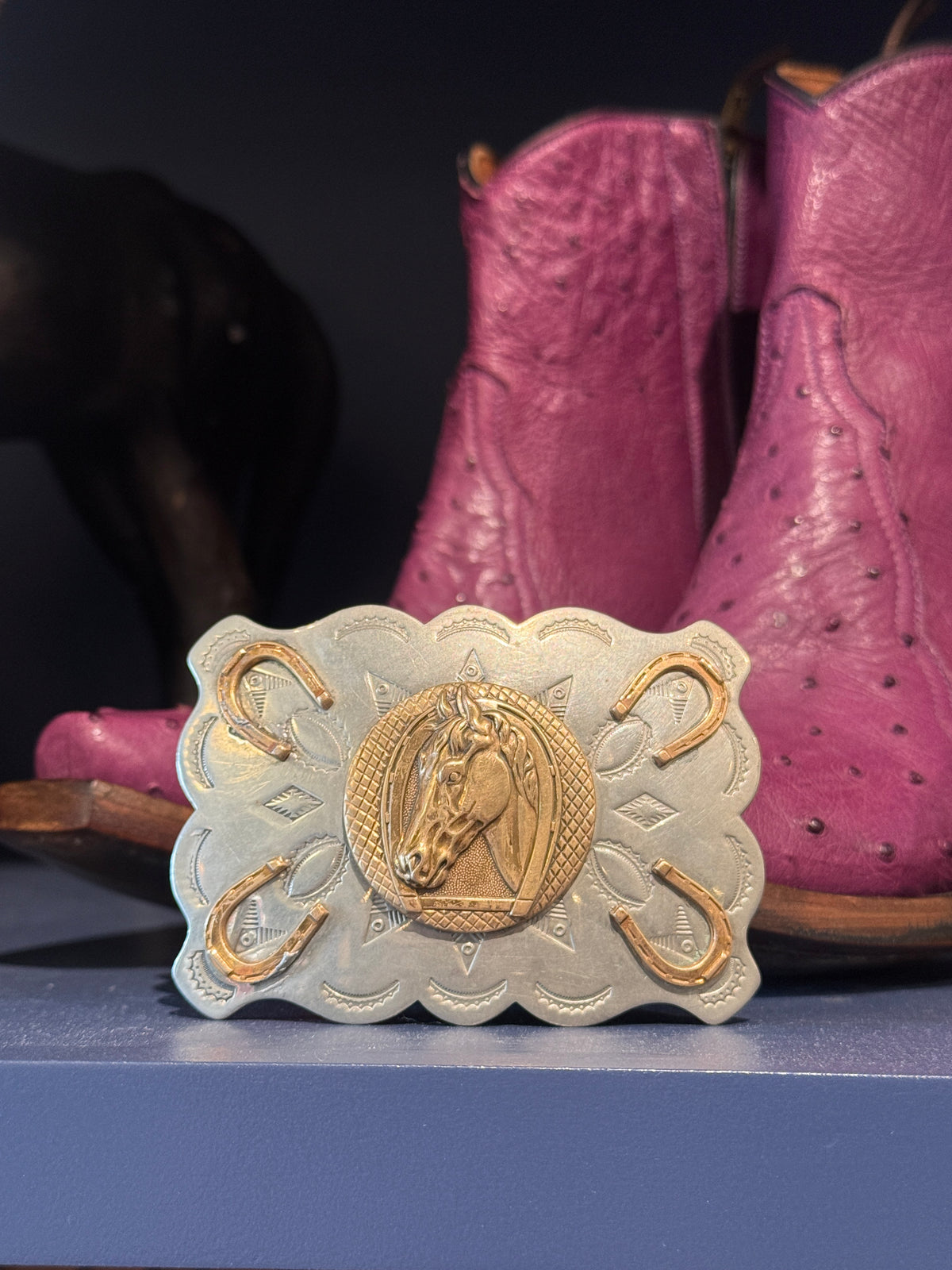 Horse Head Horseshoe Belt Buckle