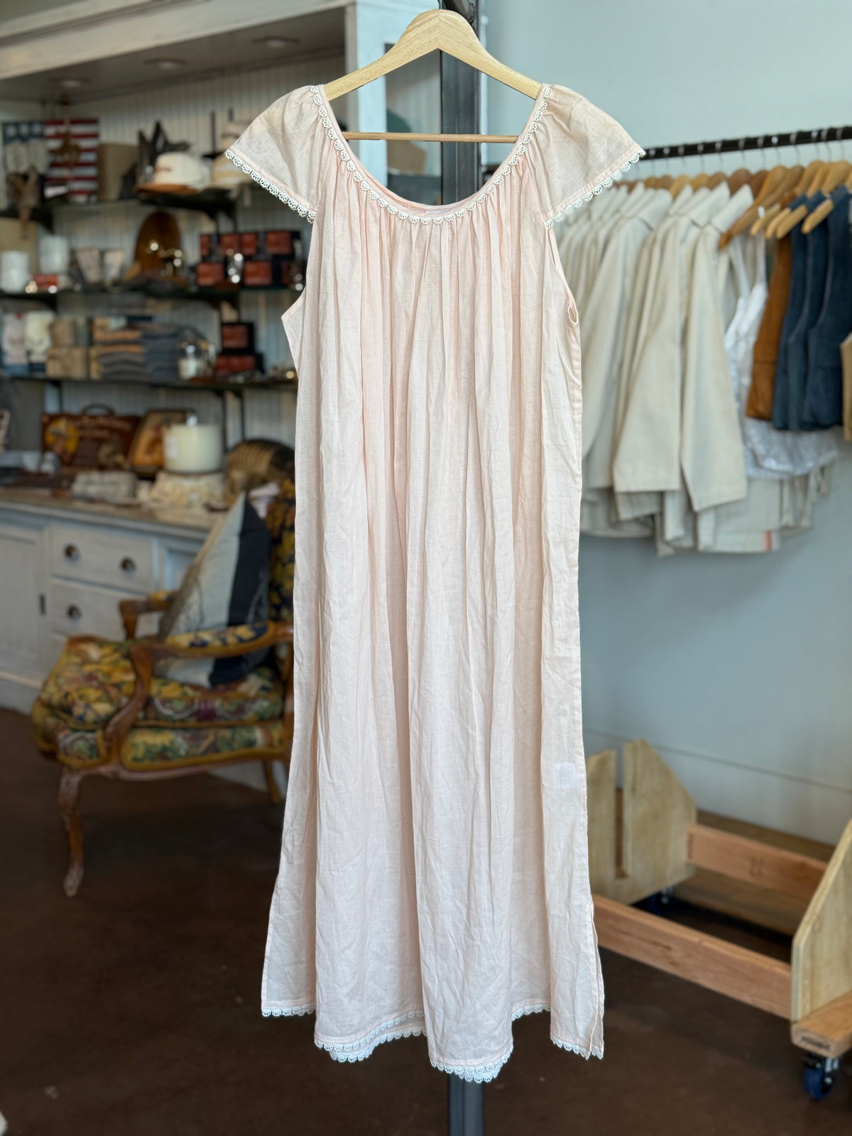 Pink Cotton Nightie with Lace Trim