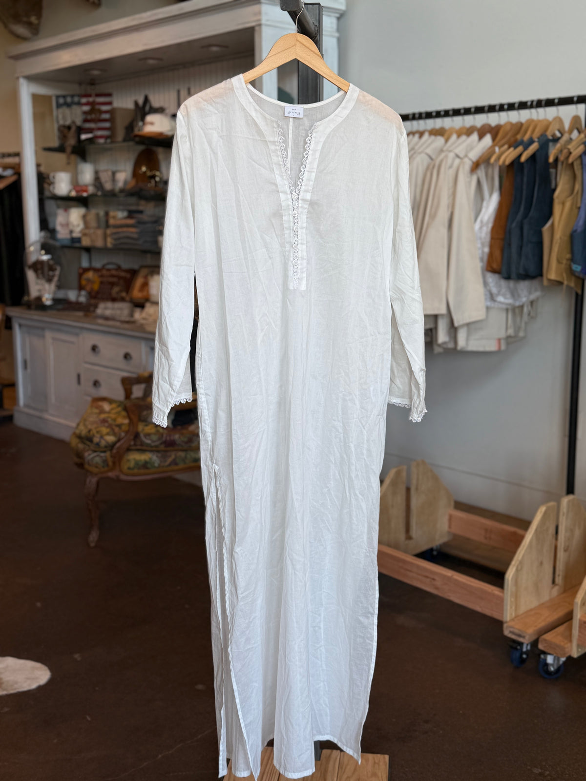 Cotton Long Sleeve Nightie with Lace Trim