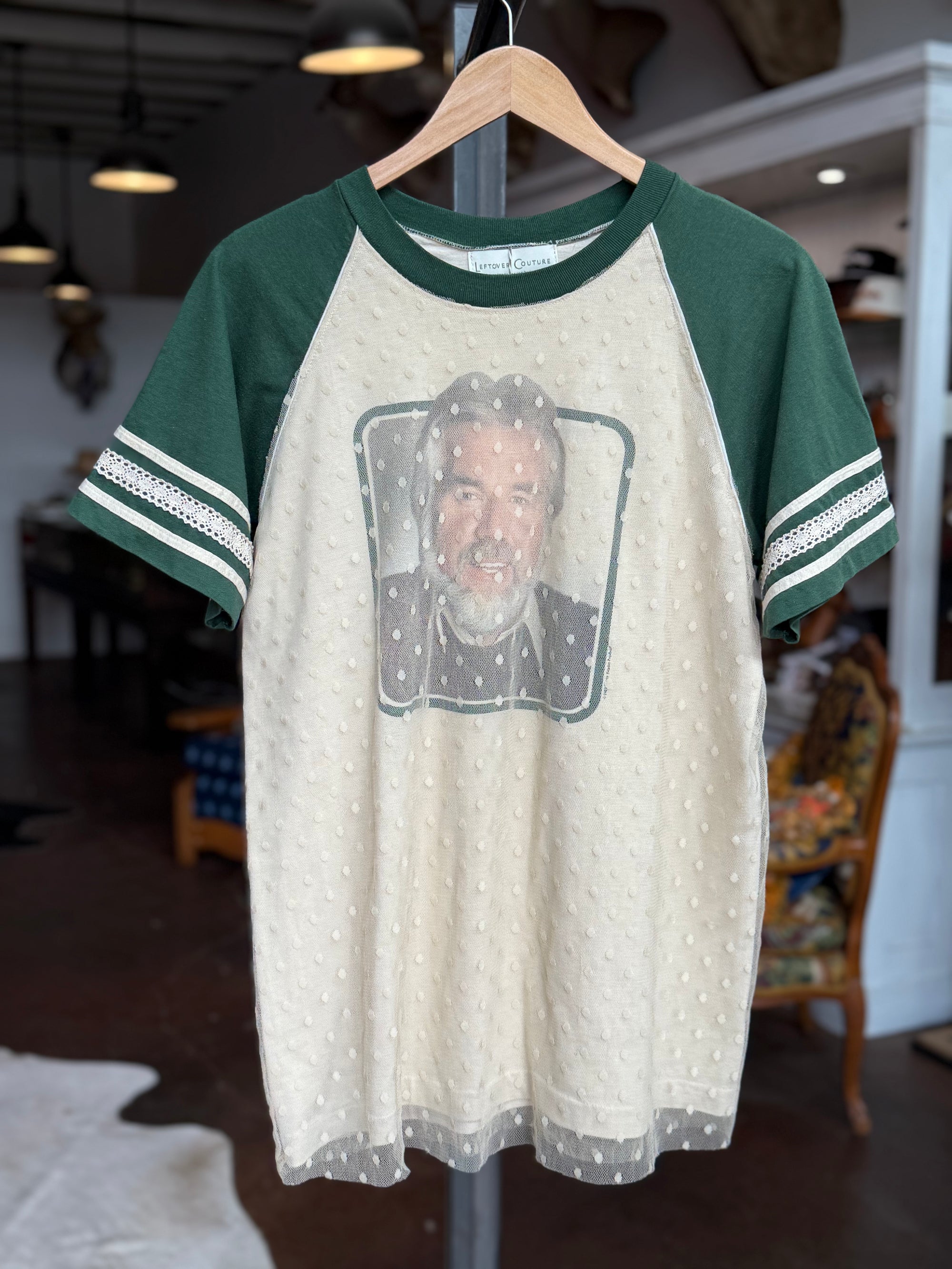 Vintage Reworked Kenny Rogers Tee with Sheer Overlay