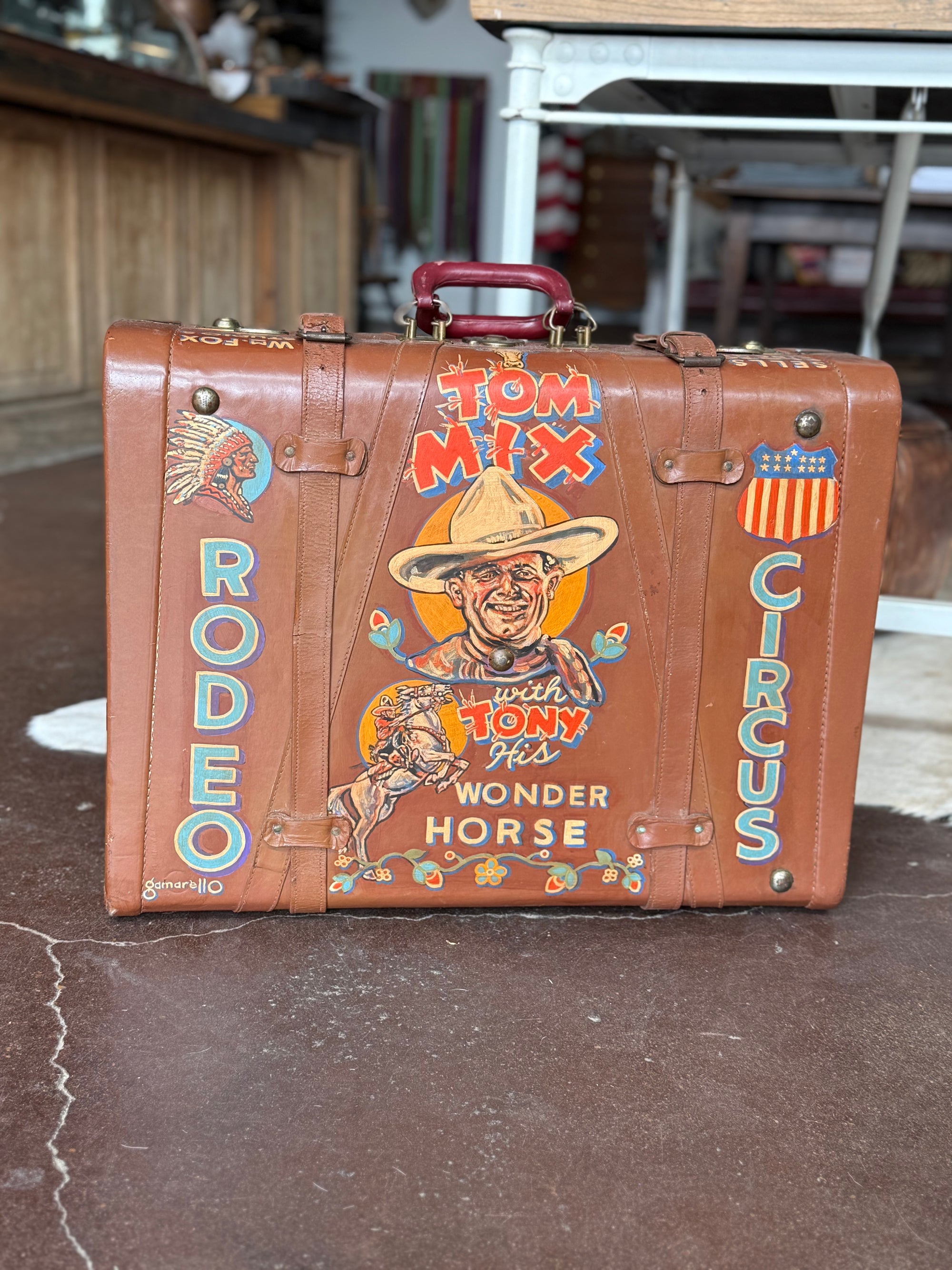 Hand Painted Tom Mix Leather Trunk