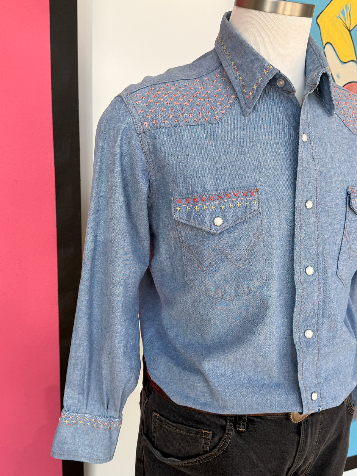 Denim Sashiko Detailed Shirt