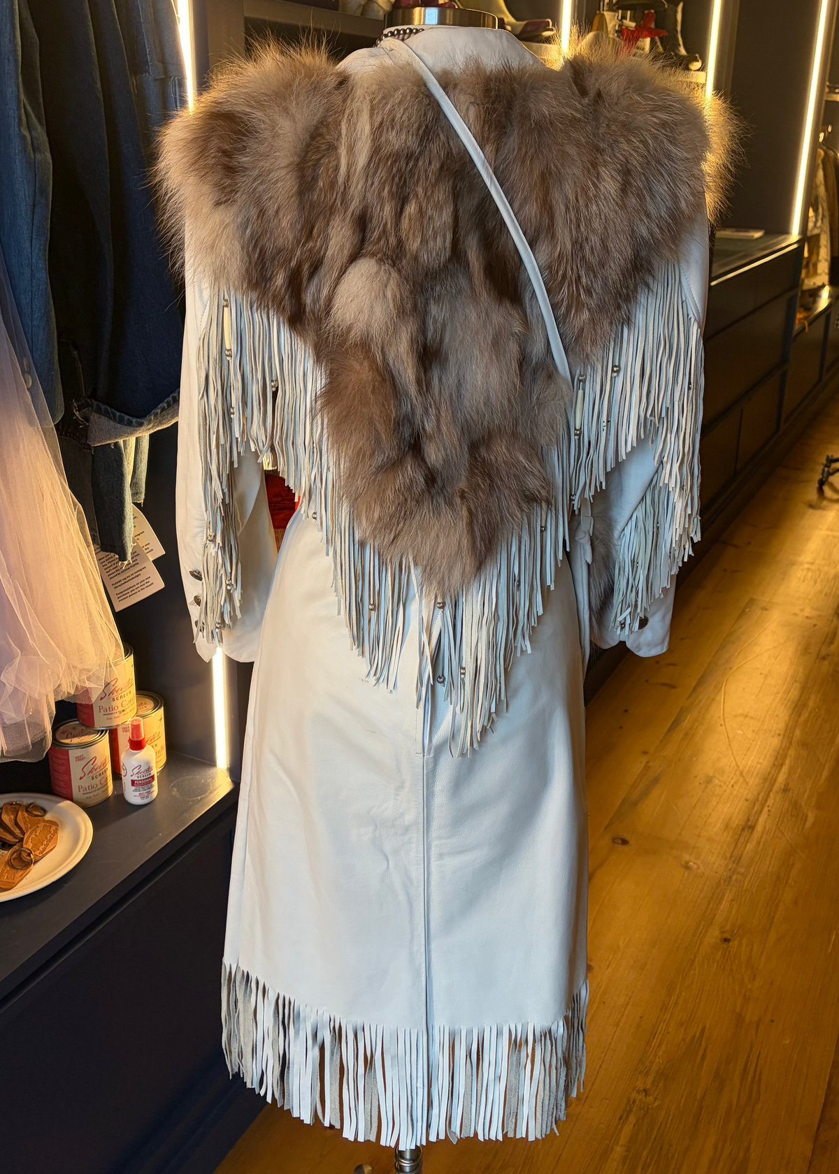 Early 1980s Custom Texas-Made White Leather & Fur Western Ensemble —  Urban Cowboy Vibes