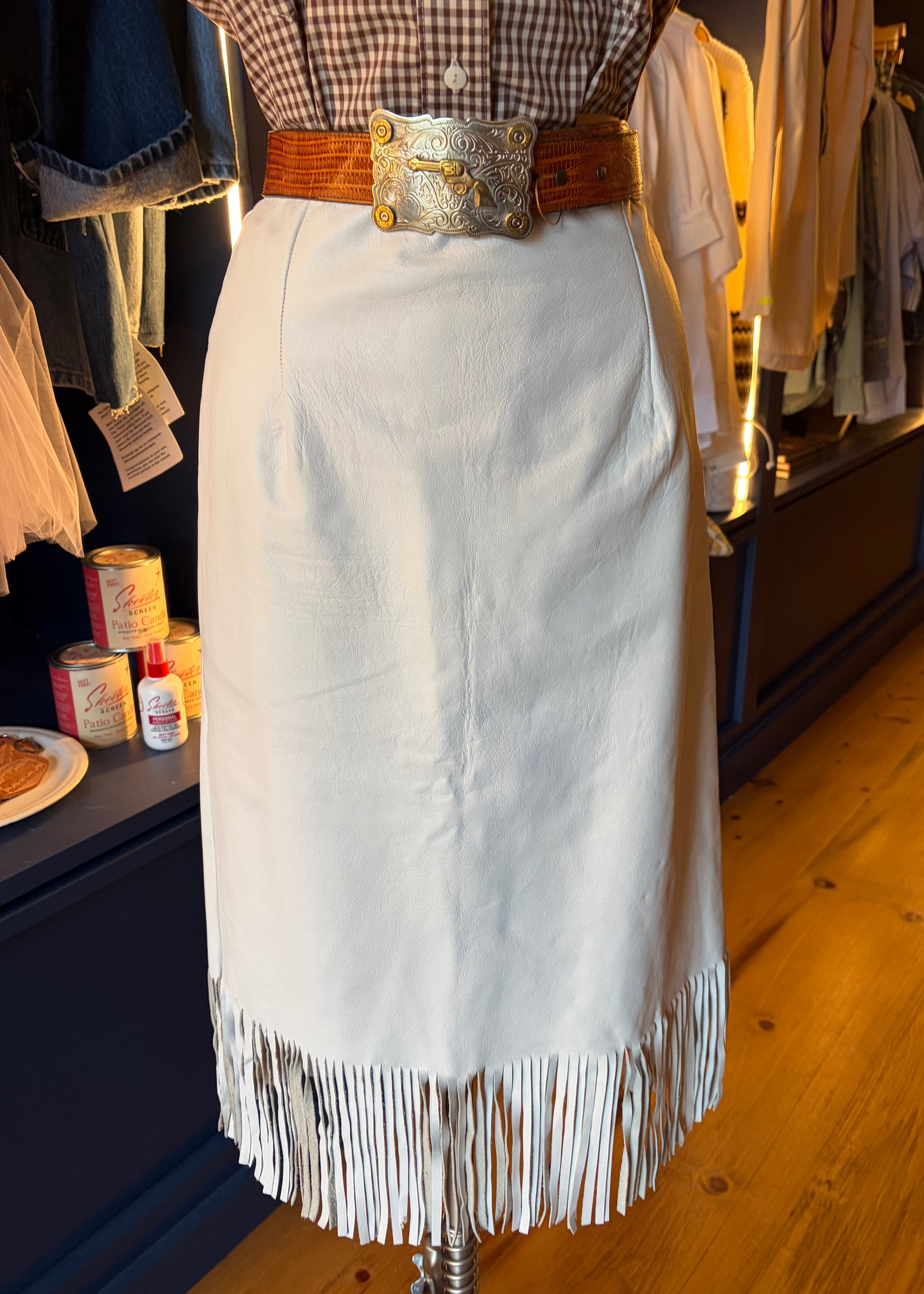 Early 1980s Custom Texas-Made White Leather & Fur Western Ensemble —  Urban Cowboy Vibes