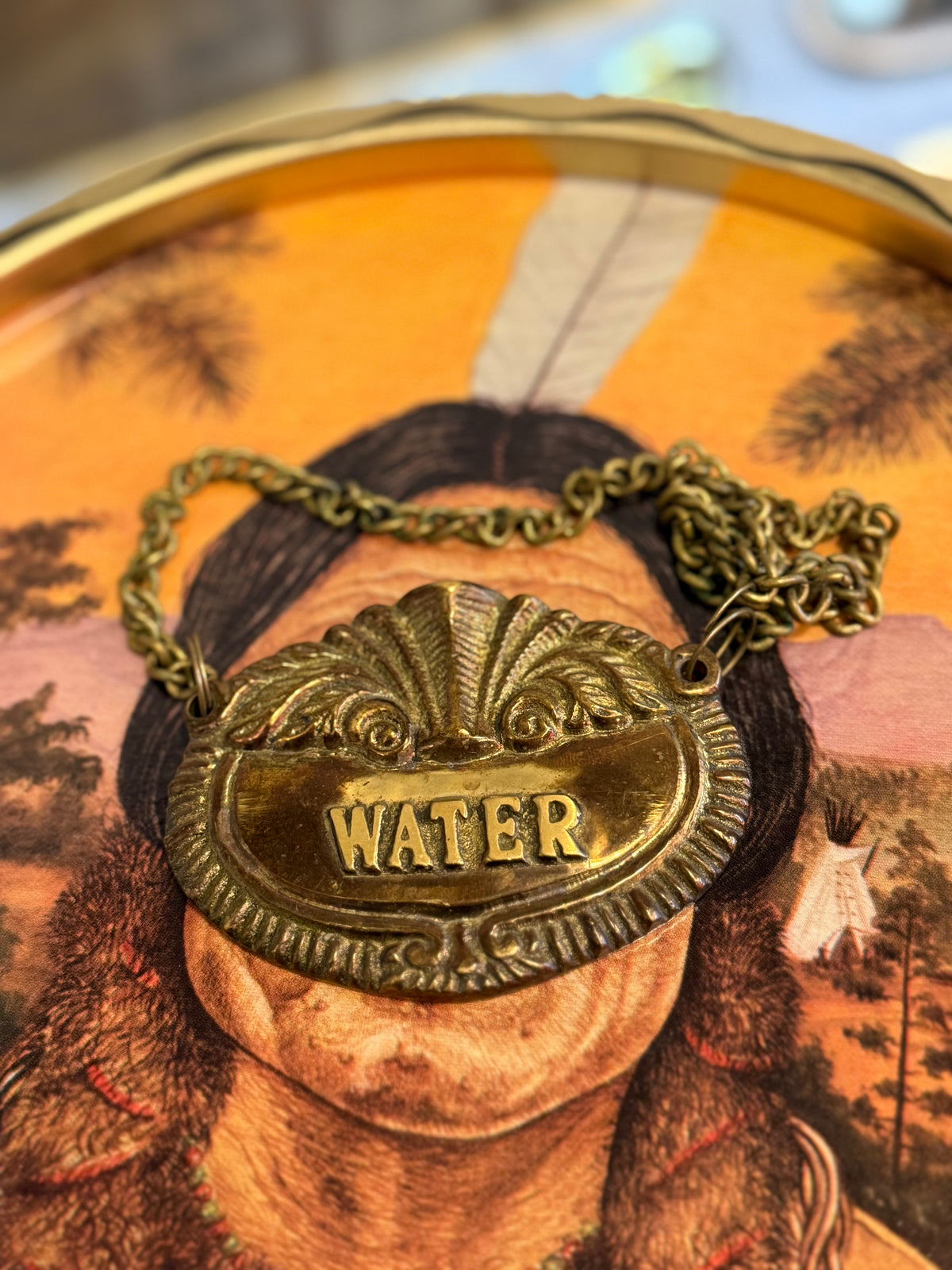 Vintage Brass Water Decanter Label
